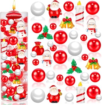 100Pcs Christmas Vase Filler, Red and White Floating Vase Fillers for Table Centerpieces Decorations