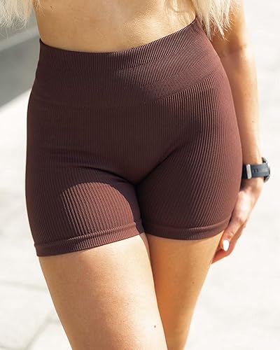 Miniatura 5 de SUUKSESS Conjunto de 2 piezas de entrenamiento acanalado sin costuras con espalda abierta y manga corta y glúteos fruncidos