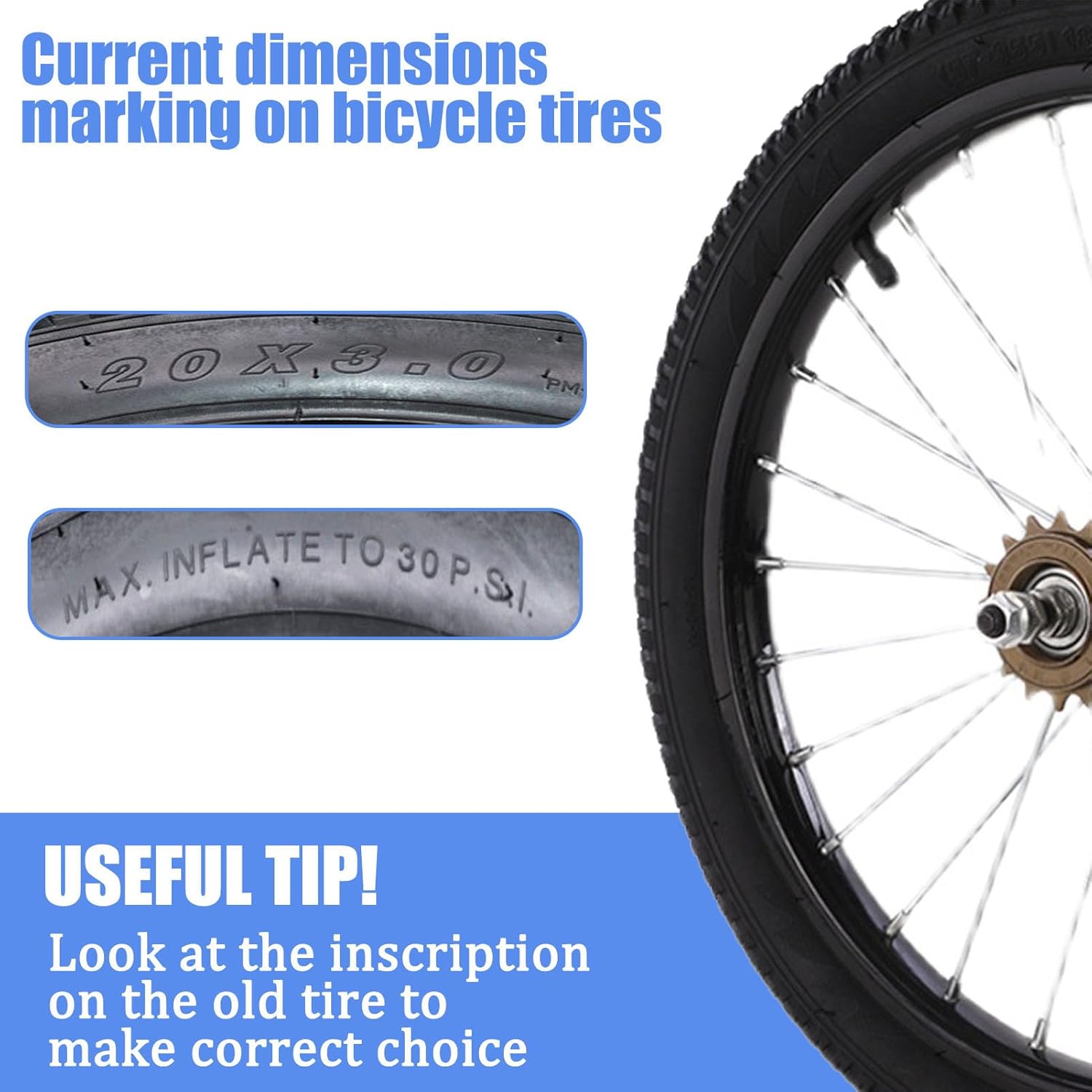 20" Bike Fat Tire, 76-406/20x3.0-inch Snow Tire | E Bike Fat Tires 20" All-Terrain Tires Mountain Bike Tires | Replacement Tire Compatible with Urban Mountain or Three-Wheeled Bicycle | 30 PSI