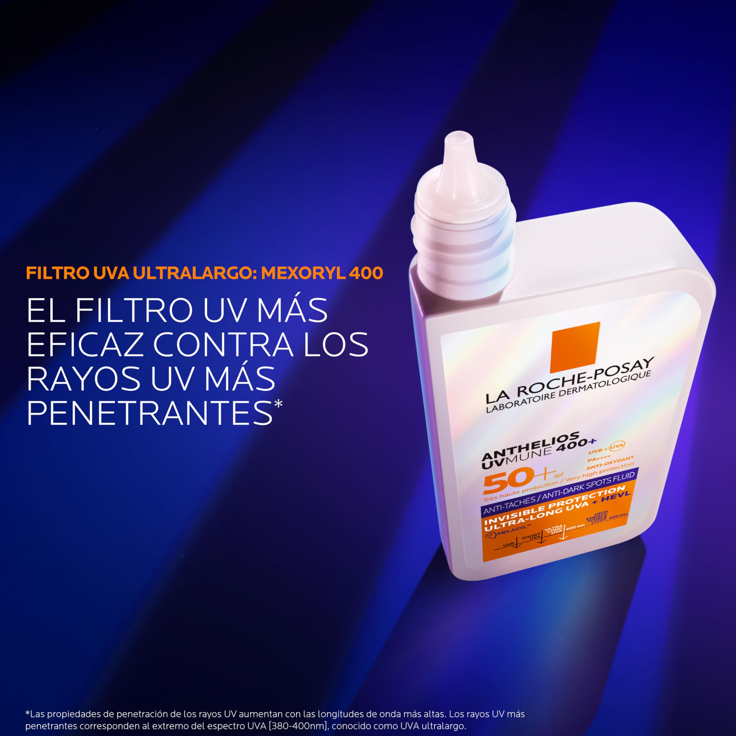 La Roche-Posay Protector Solar Anti-Manchas SPF 50+, Fórmula con Mexoryl 400, Fluido Invisible, Anthelios UV-MUNE 400, 50 ml