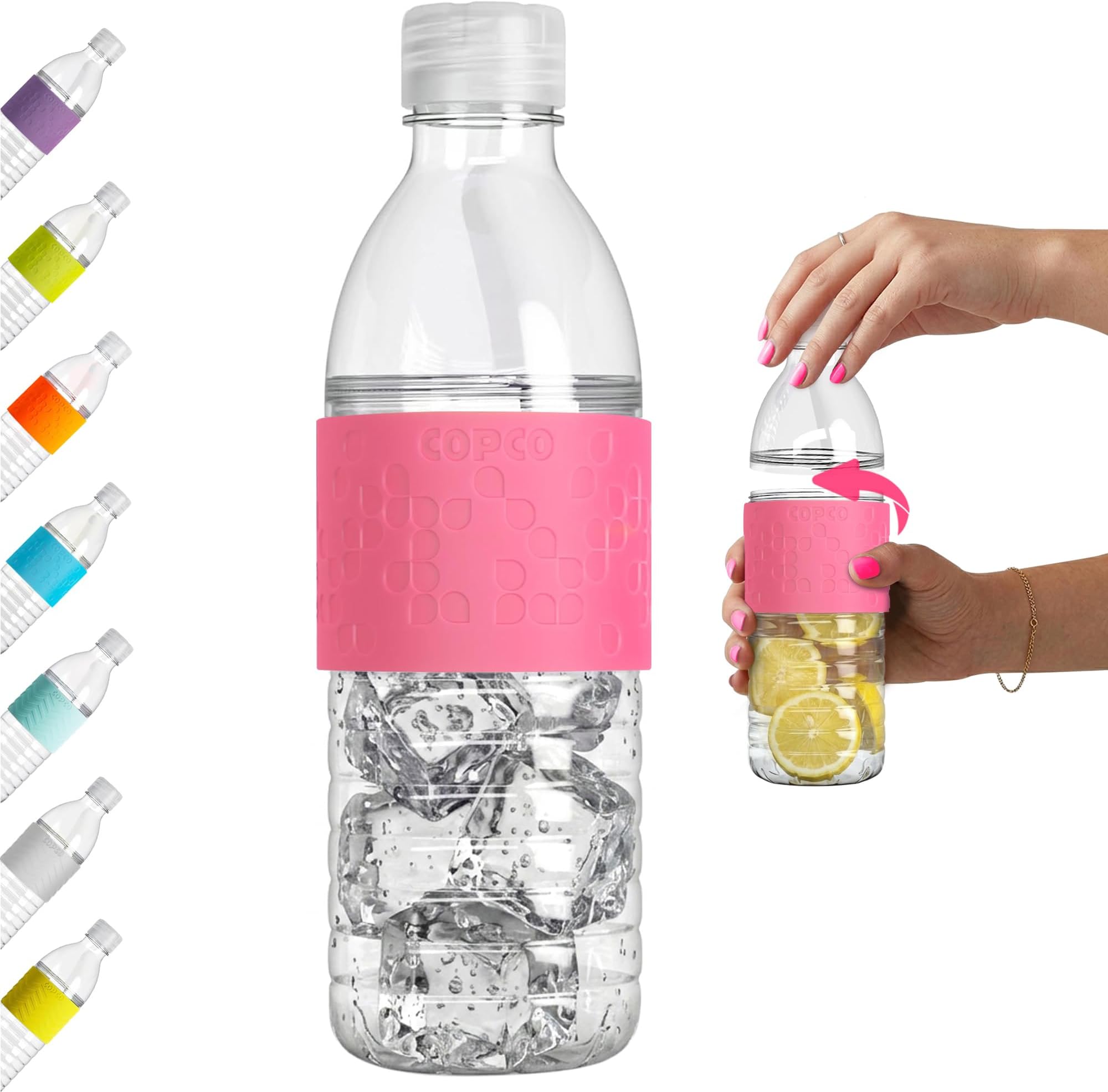 Copco Hydra 16.9 oz Water Bottle with Leak-Proof Lid - Tritan Reusable with Textured Grip Sleeve - BPA-Free, Shatter-Resistant, Dishwasher Safe for Travel, Gym, Work, Outdoors (Pink)