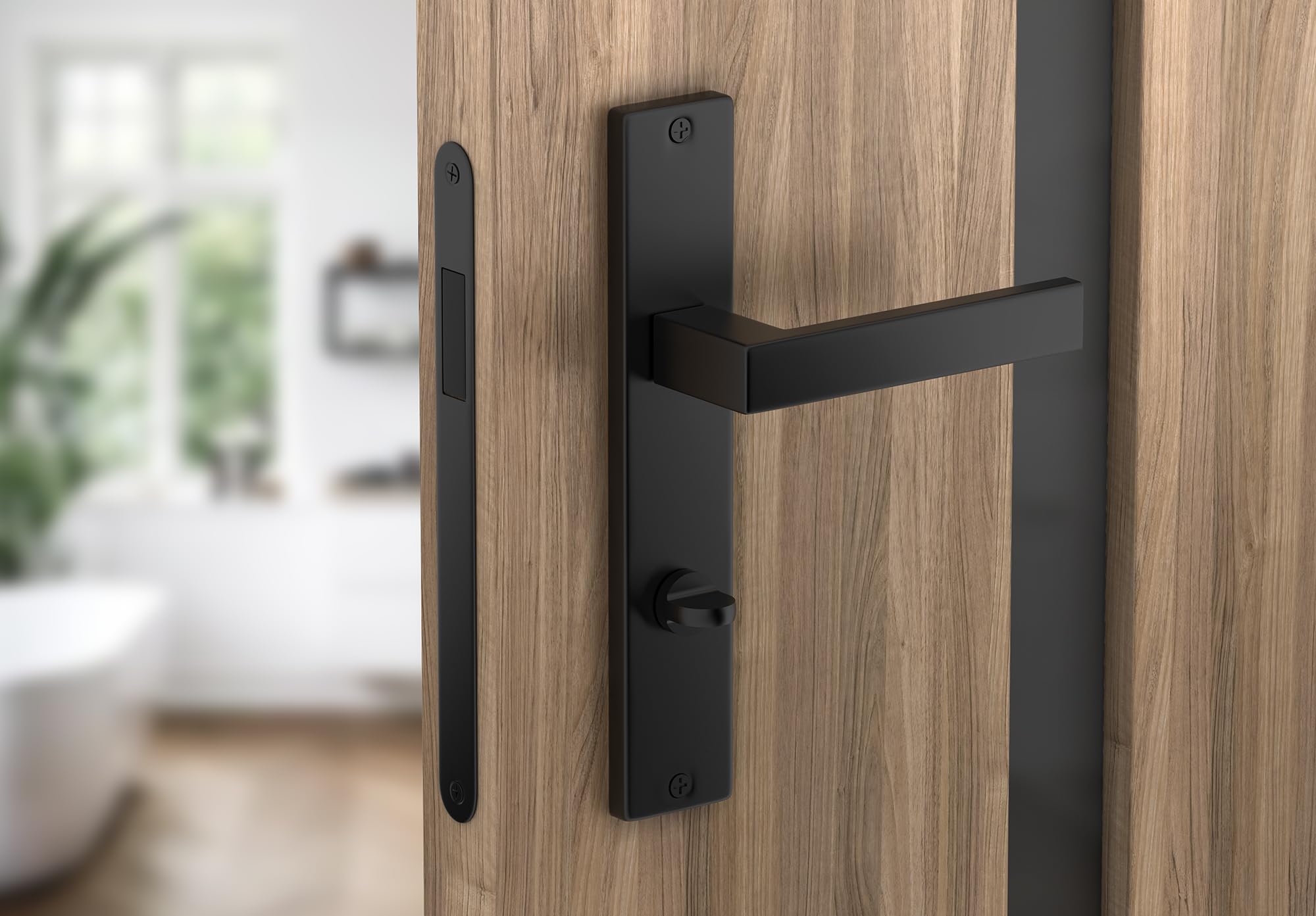 ERGO line CUBE garnitures de porte carrées, noires, poignée pour porte de salle de bains WC ensemble de poignée avec rosette longue, garniture de porte, poignée, tige carrée de 7 mm