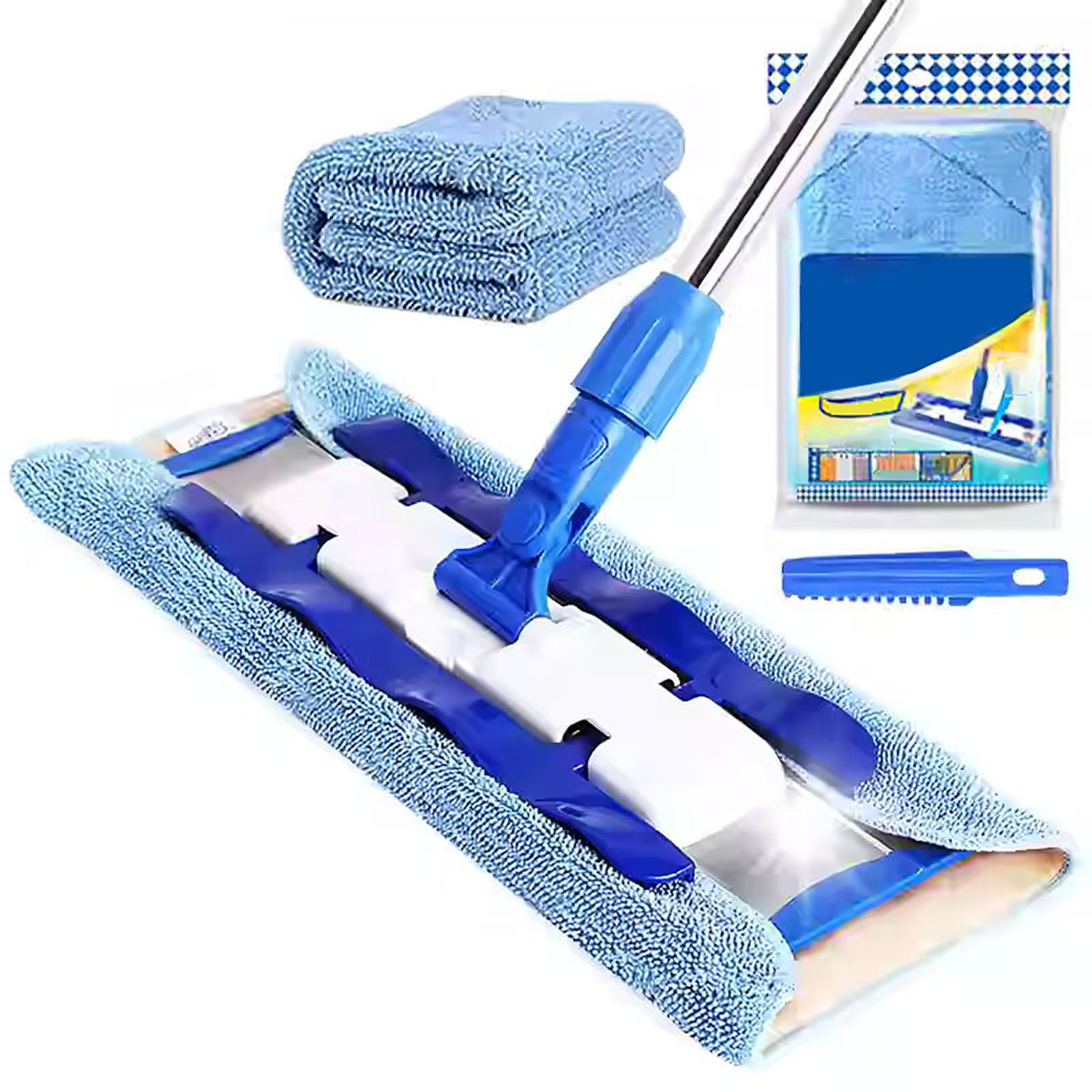 Fregona Giratoria de Limpieza Profesionales para Suelos con Mango de Acero Inoxidable,Fregona Mighty con Paño de Microfibra Reutilizable,para la Limpieza de Vidrio,Automóviles,Pisos,Paredes,B