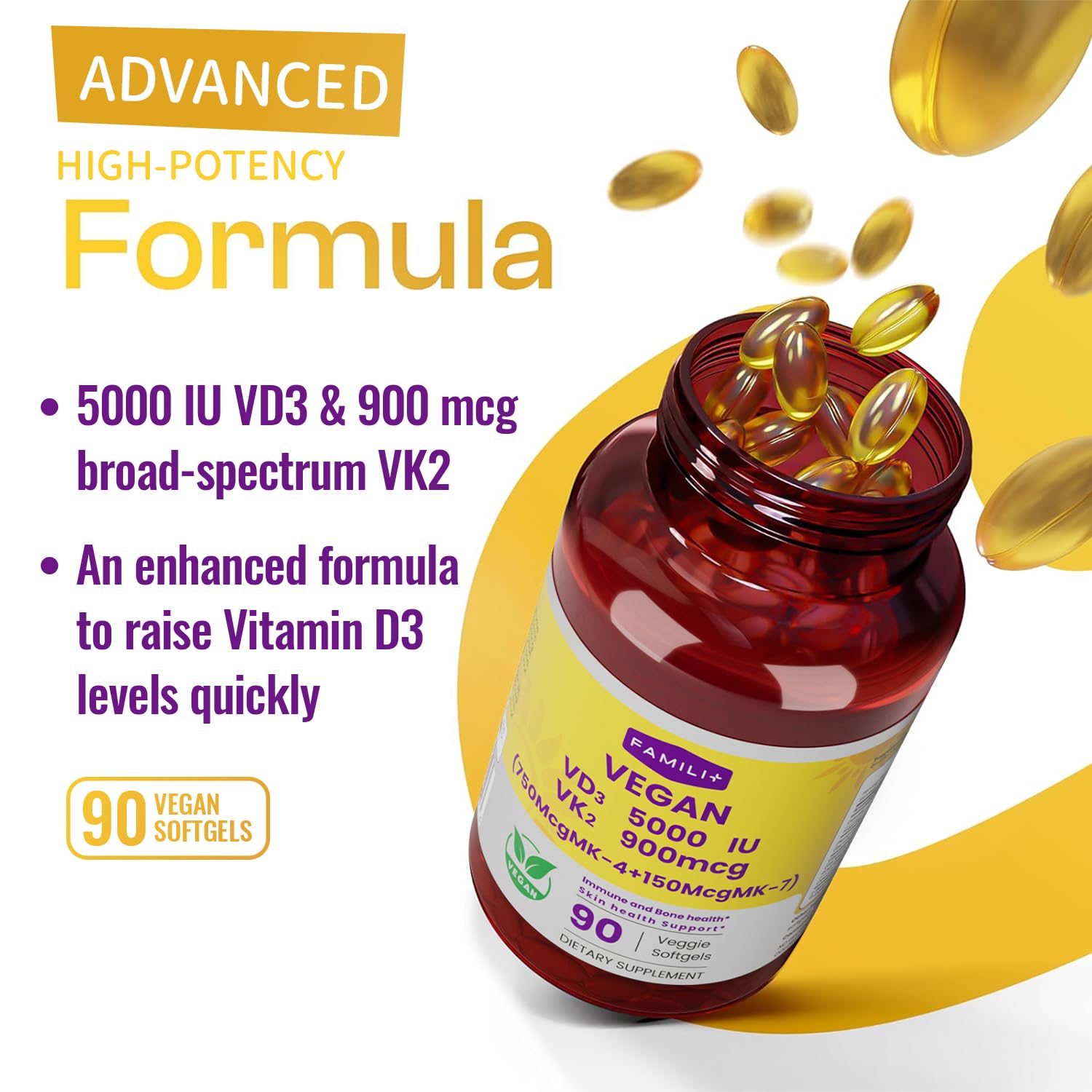 FAMILI+ Vegan Vitamin D3 K2 5000IU with Coconut MCT Oil, 90 Softgels — Amazon image 2