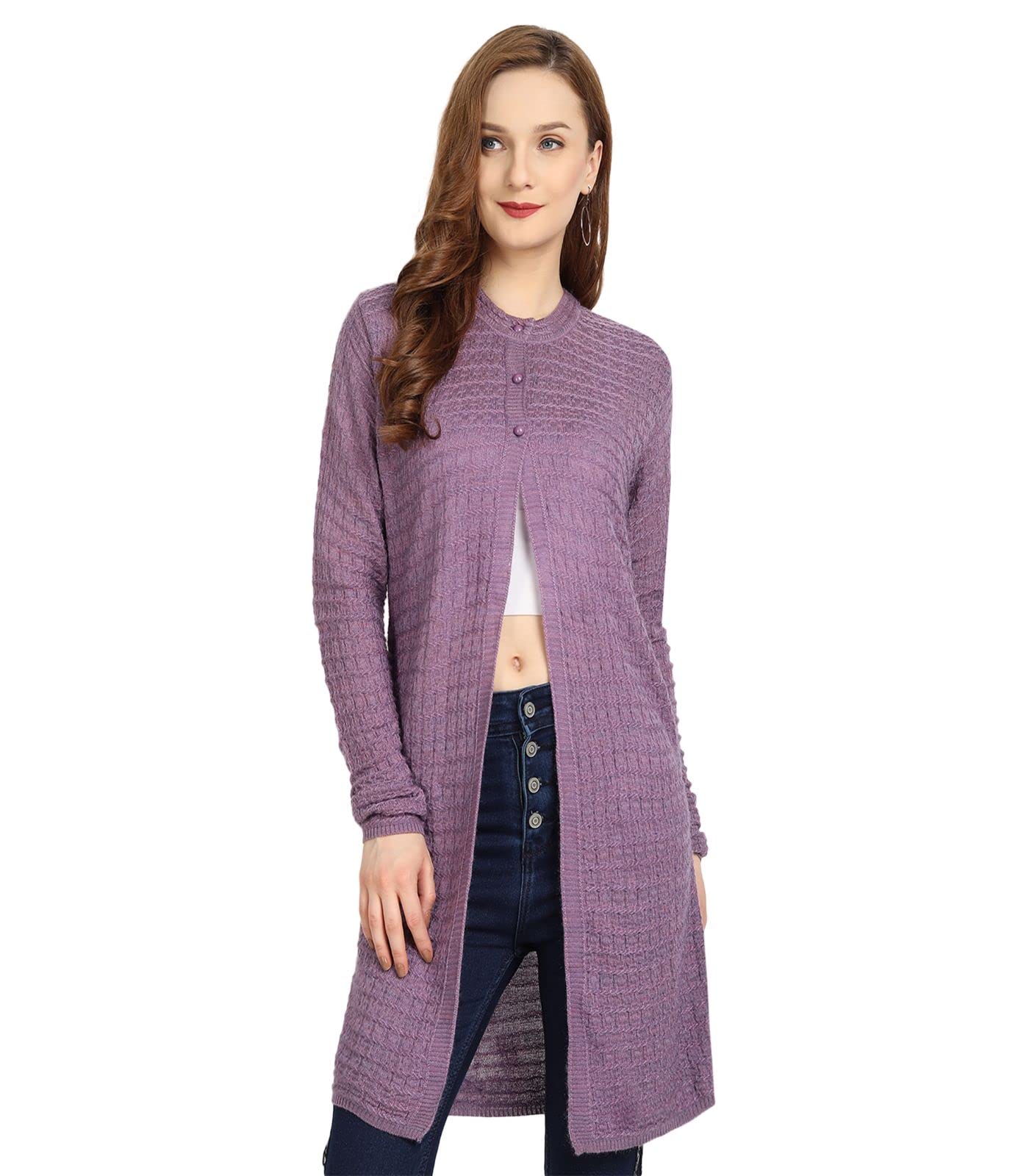 ClaptonWinter Wear Acrylic Blend Round Neck Full Sleeve Button Self Design/Solid Long Shrug -4041GROUP