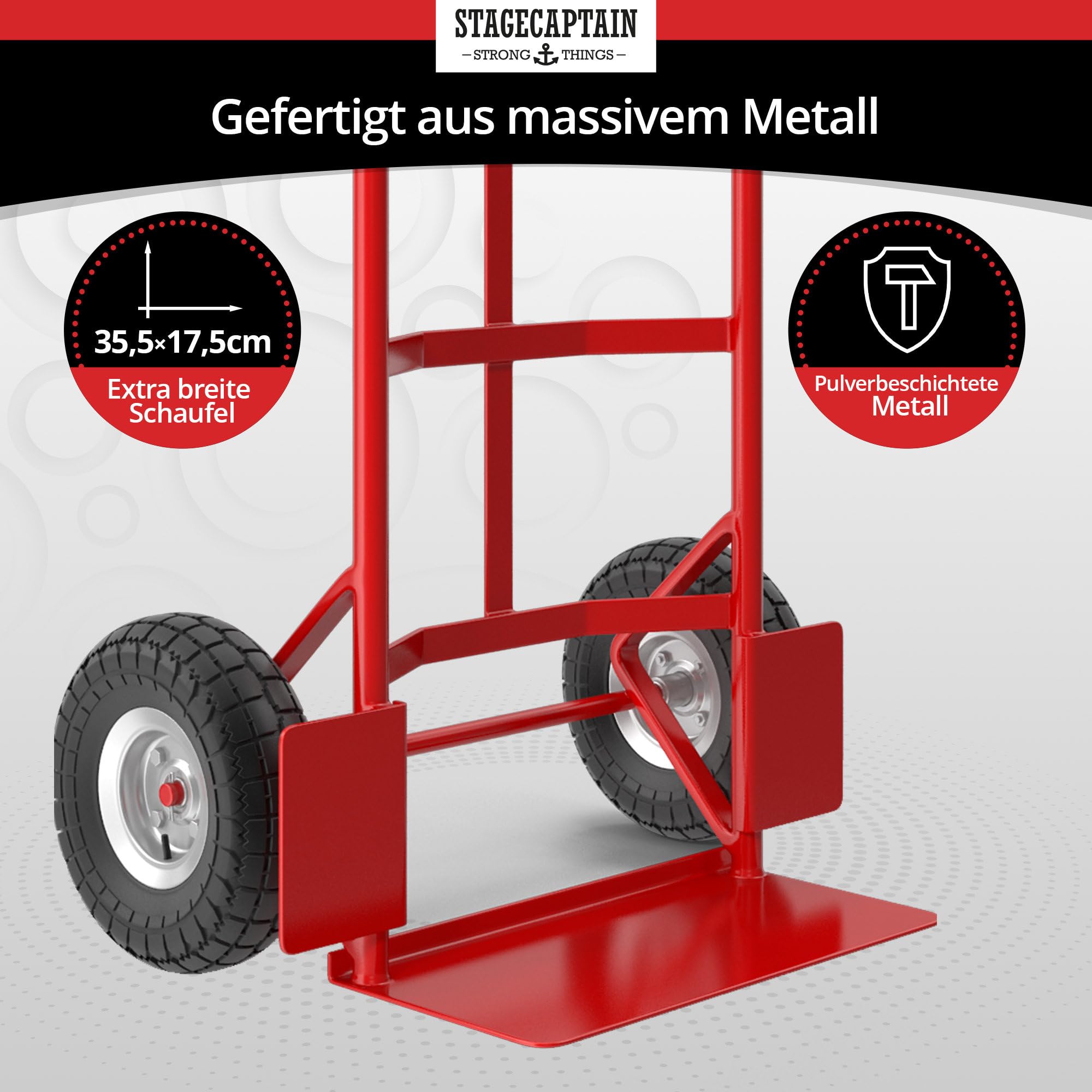 Stagecaptain Carryboy Sackkarre - 200 kg belastbar - Transportkarre für Umzug oder Getränkekisten - Robuster Stahlrahmen und Luftreifen mit 27 cm Ø - Handwagen mit Sicherheits-Haltegriffen - Rot