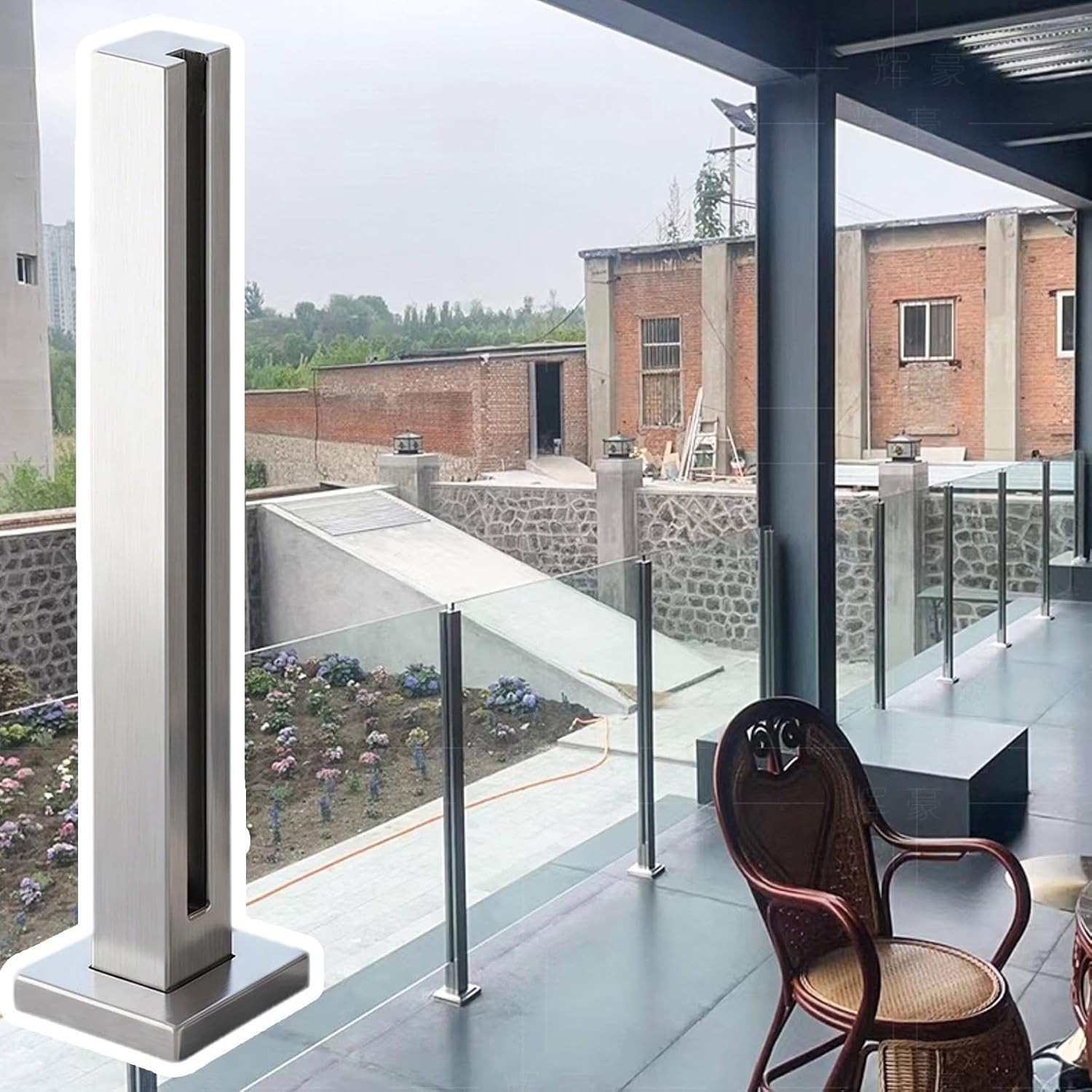 AVLLSO Glass Balustrade Posts Frameless Glass Panel Clamps with Rubber Strip, Balcony Stair Deck Guardrail Fence(End Post,105cm/41.3in)