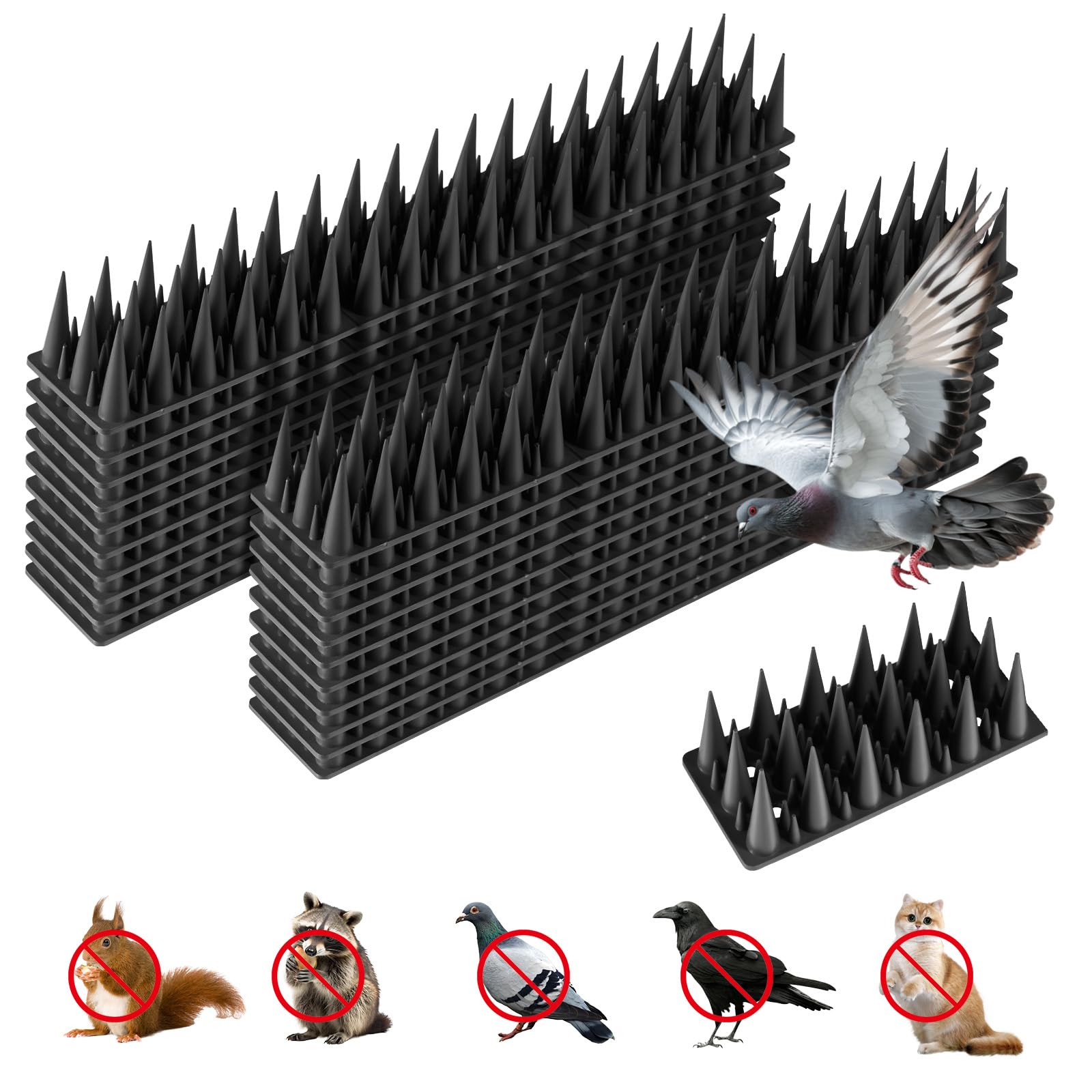 Trintion Bird Spikes, 20 Pack 6m Fence Spikes for Bird Squirrel Raccoon Cat Fox Pigeon Intruder Deterrent Spikes for Outside/Outdoor to Keep Birds Away (Black)