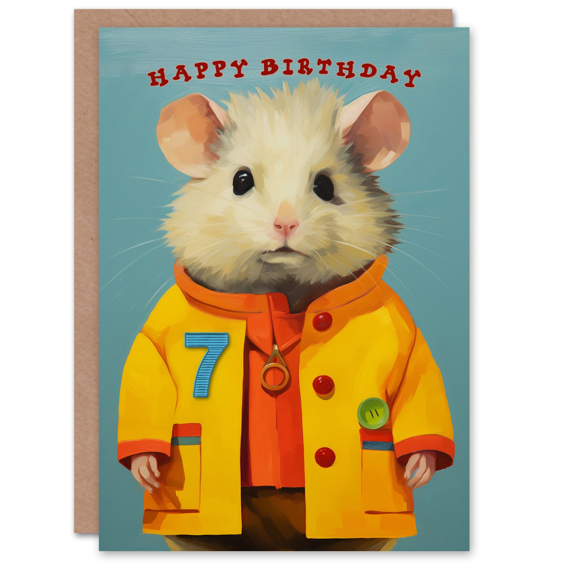 Artery8 7th Birthday Greeting Card Cute Mouse in Raincoat Kids Age 7 Year Old Child