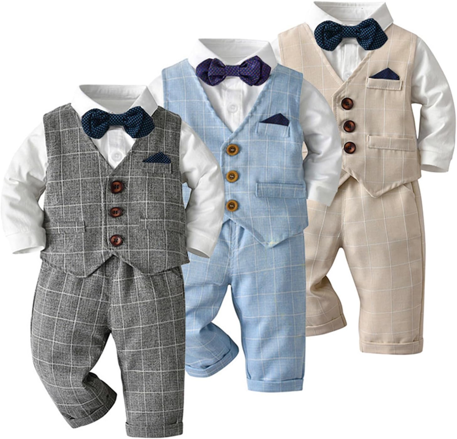 Baby Boy Gentleman Outfits Suits, Long Sleeve Shirt+Bow Tie+Waistcoat+Pants Toddler Christening Wedding Outfits