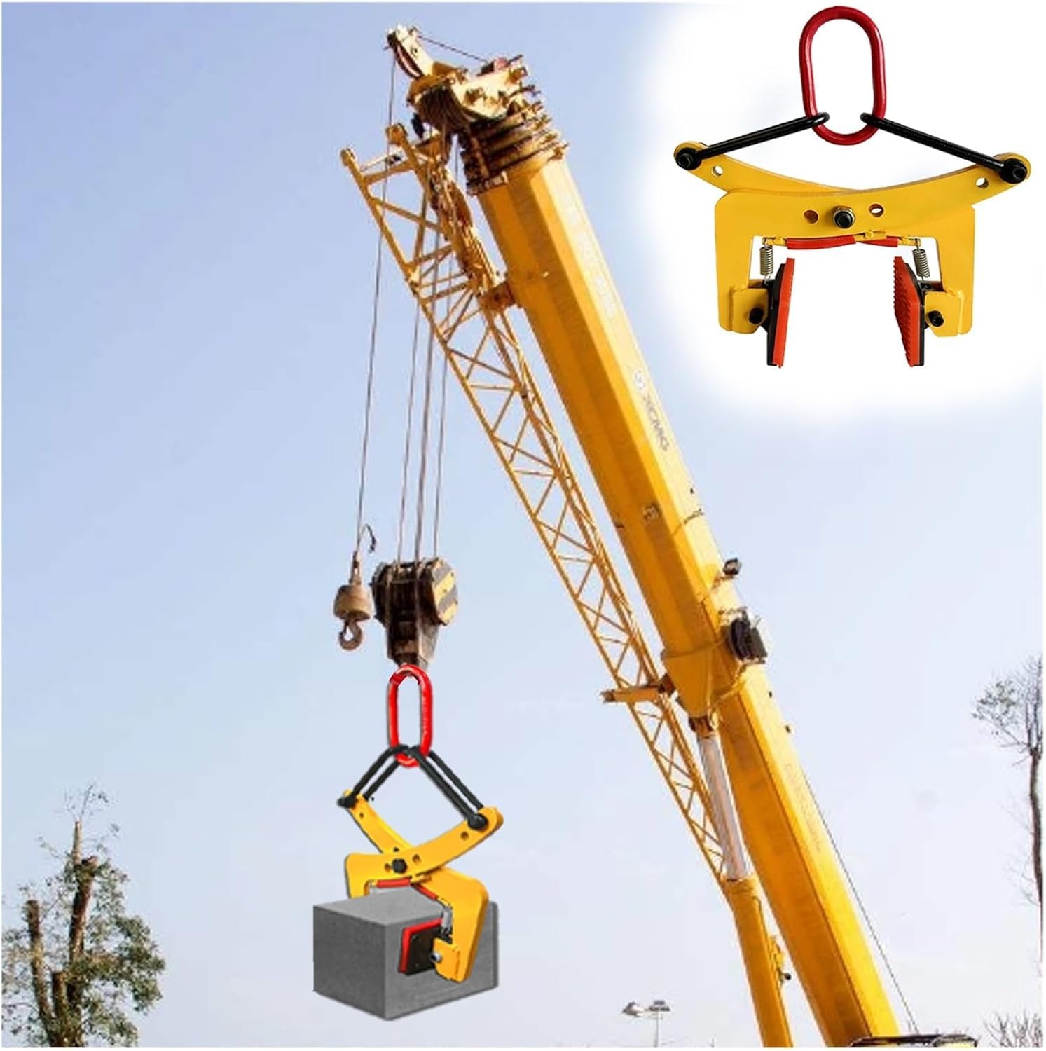 Pince de levage avec mandrin en caoutchouc anti-glissement pour bloc de pierre vertical