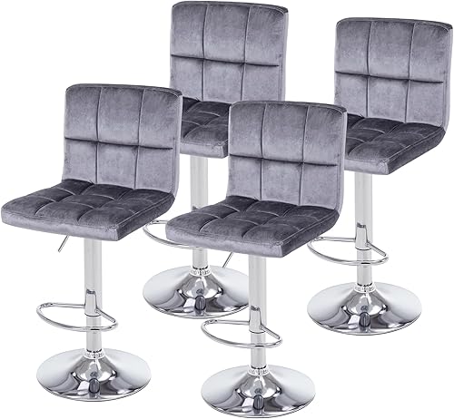 Miniatura 3 de NOBPEINT Taburetes de bar giratorios ajustables con respaldo cuadrado, gris (juego de 4) Negro -,Gris
