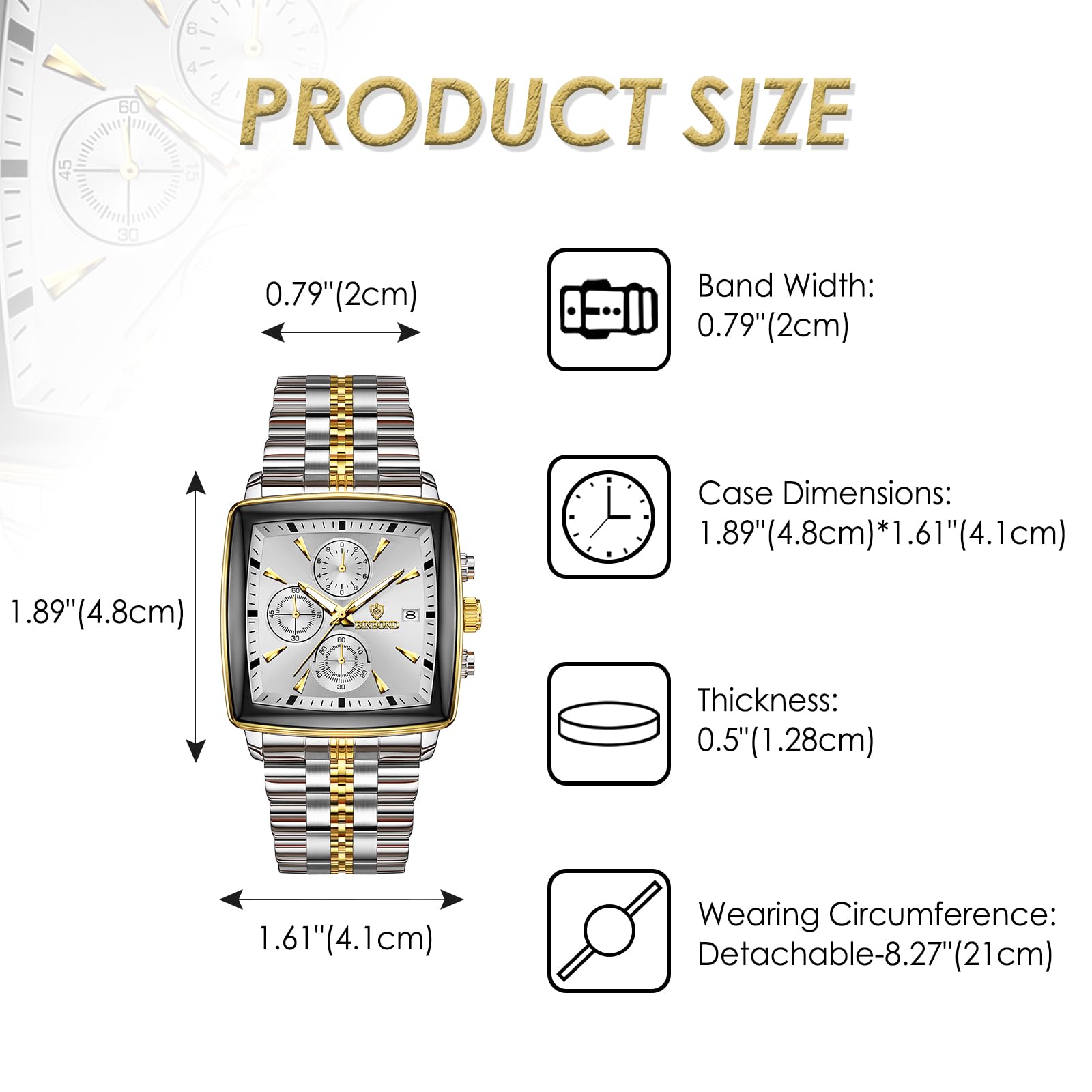 OIDEA Montre carrée élégante pour homme : date chronographe analogique à quartz multifonction argenté doré classique business cadran blanc bracelet en acier inoxydable montre cadeau pour homme