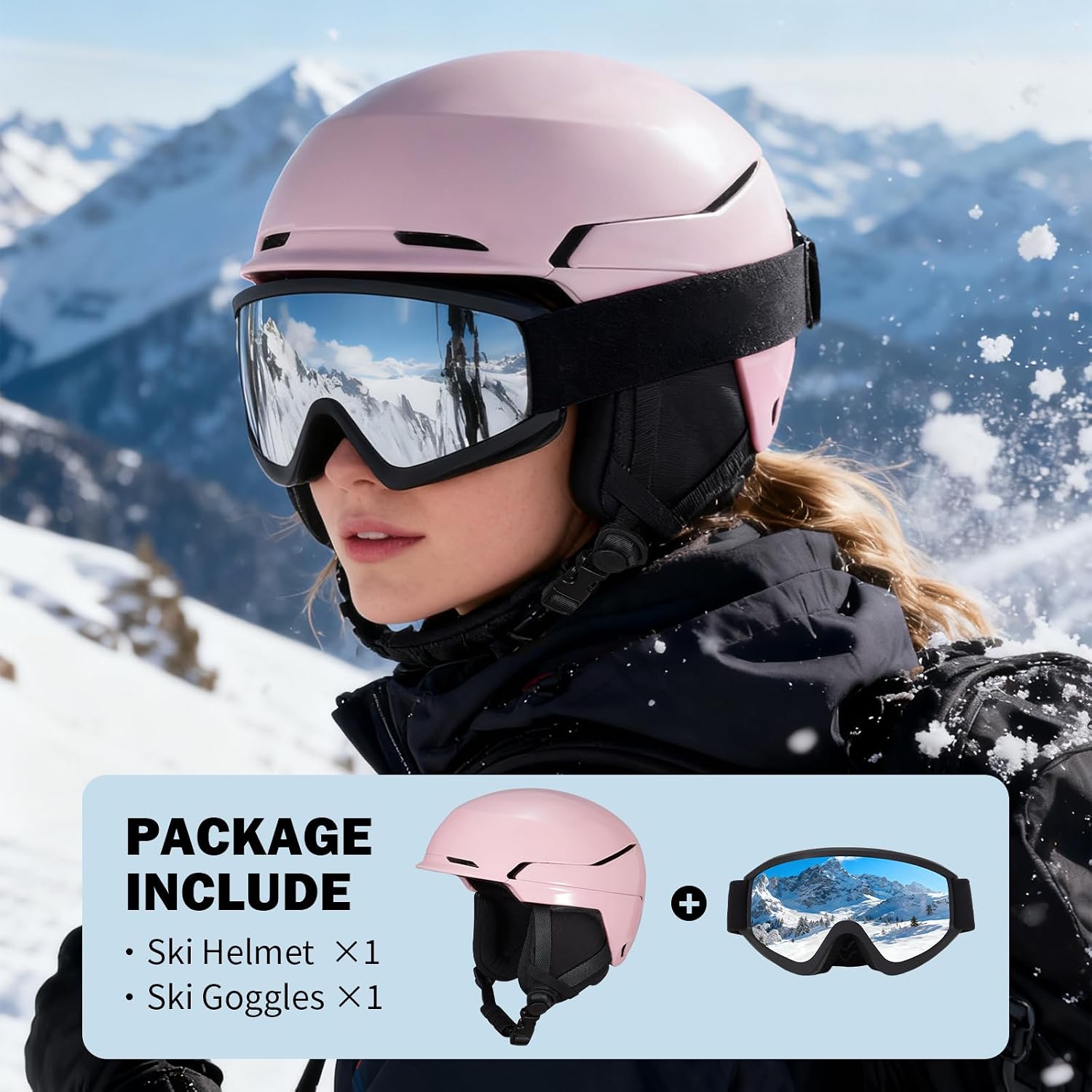 Ski Helmet Snow Snowboard Helmet for Adults, Adjustable Snowboarding Helmets DXH-811 with Goggles for Snow Sport Men and Women