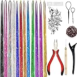 Hair Tinsel Kit with Tools 16 Colors 8000 Strands Fairy Hair Tinsel Heat Resistant Sparkling Shiny Tinsel Hair Extensions 48 Inch Colorful Hair Tinsel strands Kit (12 Colors 3000strands, 16Colors)
