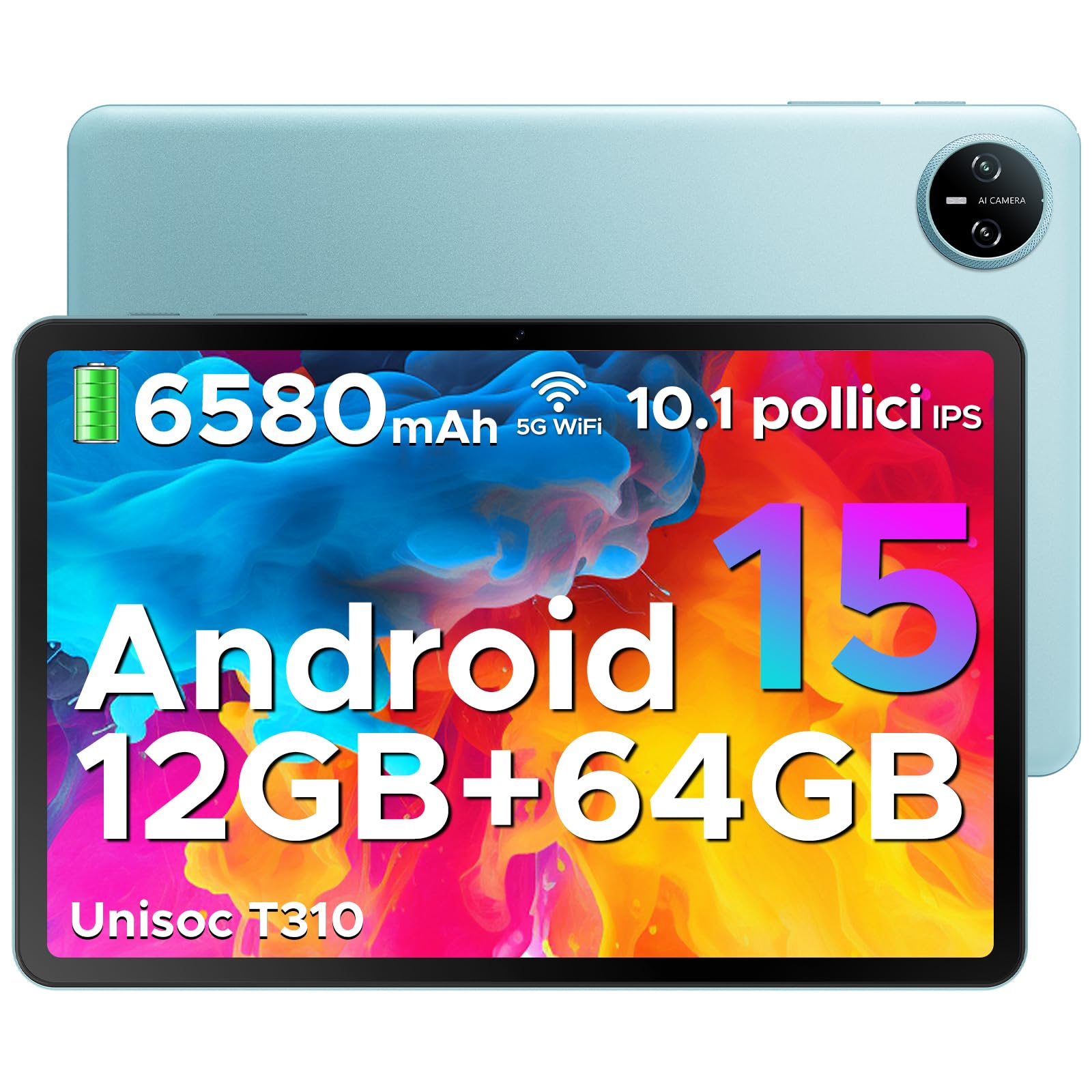 DOOGEE Tab A9 Android 15 Tablet 10 Pollici, 12(3+9) GB RAM + 64GB ROM (TF 2TB), 6580mAh Batteria, 5G+2.4G WiFi, 1280 * 800 IPS, BT5.0, 5MP+8MP, Tablet in Offerta Unisoc T310 Quad Core/OTG/Face Unlock