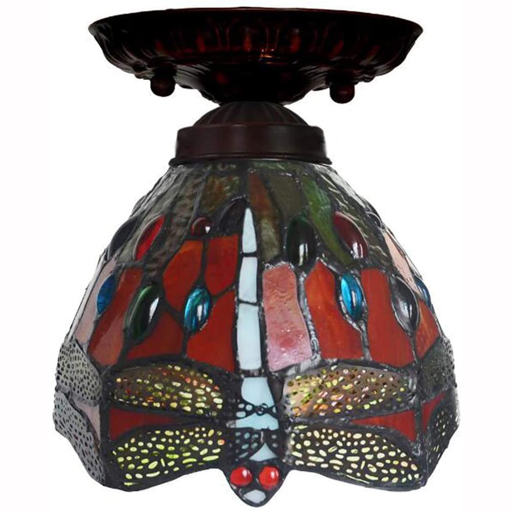 8-calowa miniaturowa lampa sufitowa czerwona ważka witraż klosz lampy wiszące 1-światło wisząca lampa do sypialni korytarz alejka kawiarnia