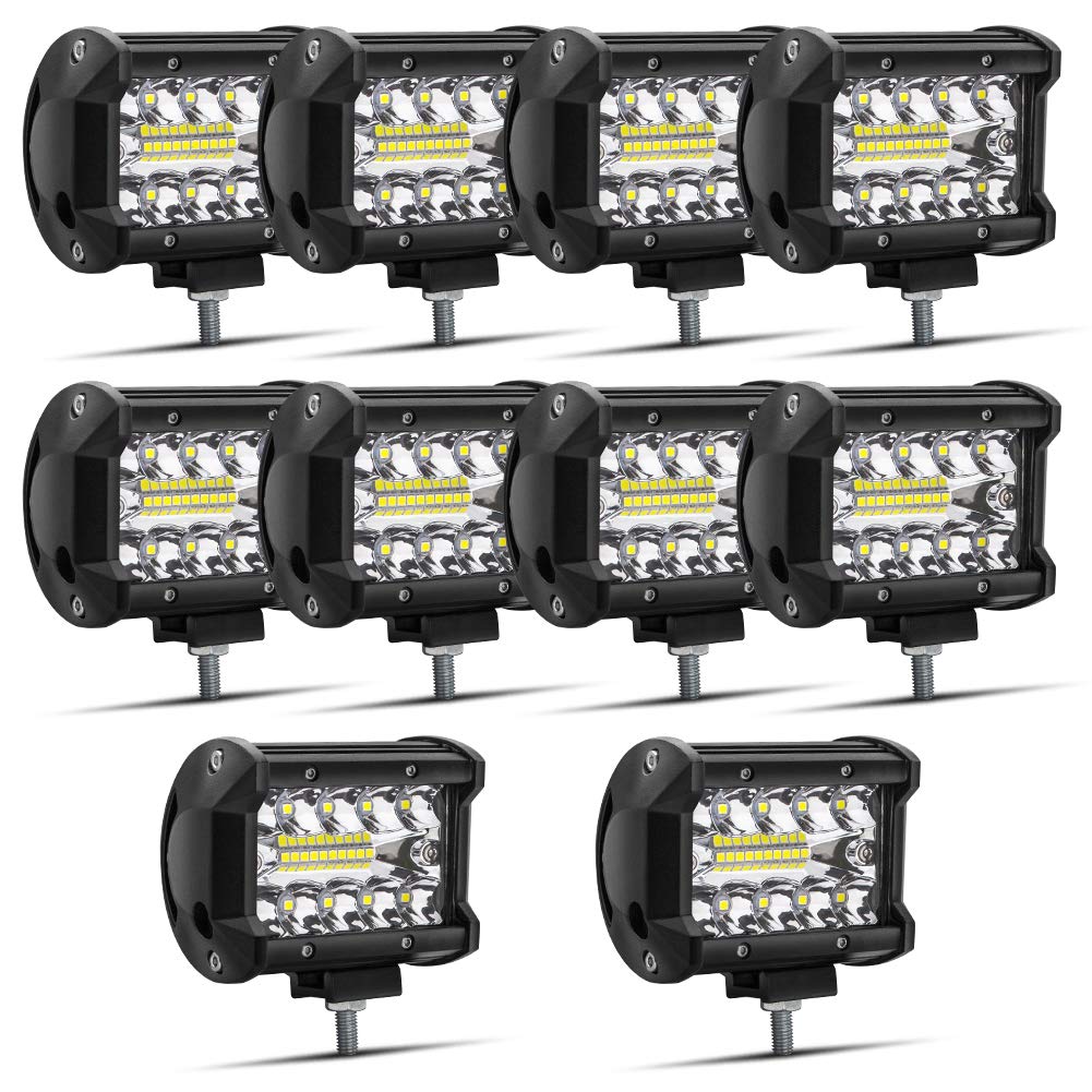 Safego 4" 60W Faro Trabajo LED Focos de Coche 12V 24V Faros LED Tractor 6000LM 6500K IP67 Impermeable Off-Road Foco de Trabajo Led para Tractor Camión Moto ATV SUV Barco, 10PCS
