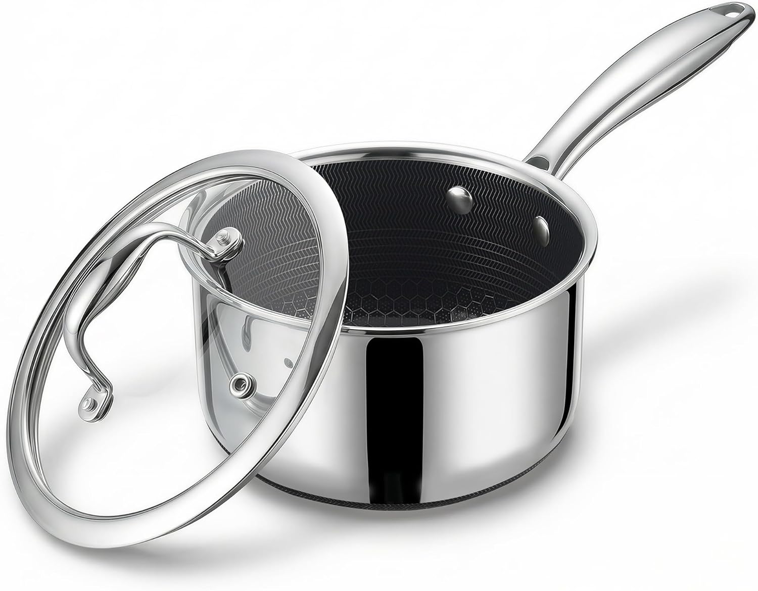 1-Quart Nonstick Saucepan with Lid, Tri-Ply Stainless Steel Pot with Stay-Cool Handle & All Cooktop Compatibility (Gas, Ceramic, Electric) - Non-Stick