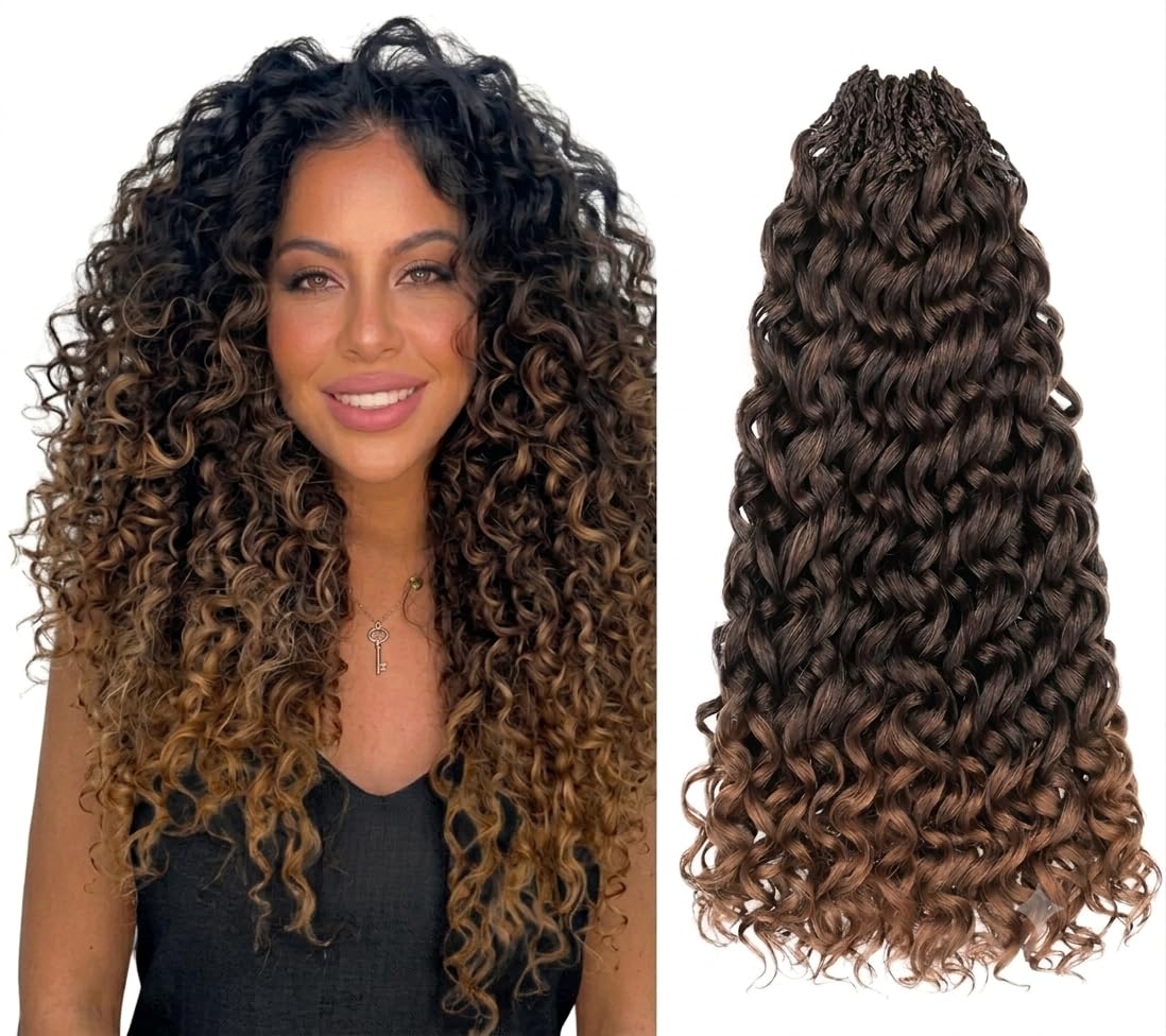 PRE LOOPED Gogo Curl Braid Hair - Haarverlängerungen zum Flechten mit Crochet im Echthaar-Look Kanekalon - 450 g 120 Strähnen auf 6 Stück + 3 Zubehör inklusive (T30, 18"45cm)