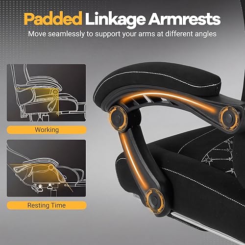 Miniatura 6 de Giantex Silla de juegos, silla ergonómica para computadora con reposacabezas, soporte lumbar, reposabrazos de conexión, respaldo reclinable y