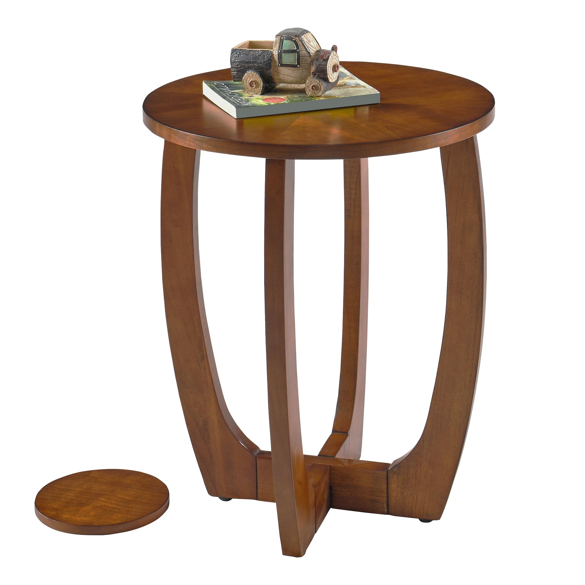 Round End Side Table with Removable Bottom Shelf, Modern Sofa Beside Table with Wood Legs, 2-Tier Circle Nightstand for Small Spaces,Living Room, Corner Table Easy Assembly Caramel Brown BZ-B5598-MG