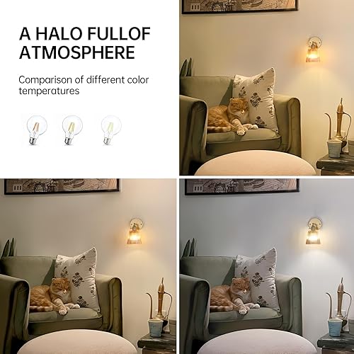 Miniatura 8 de Juego de 2 apliques de pared vintage con pantalla de vidrio a rayas ámbar, apliques de latón ajustables de 180 grados, con cable de iluminación,