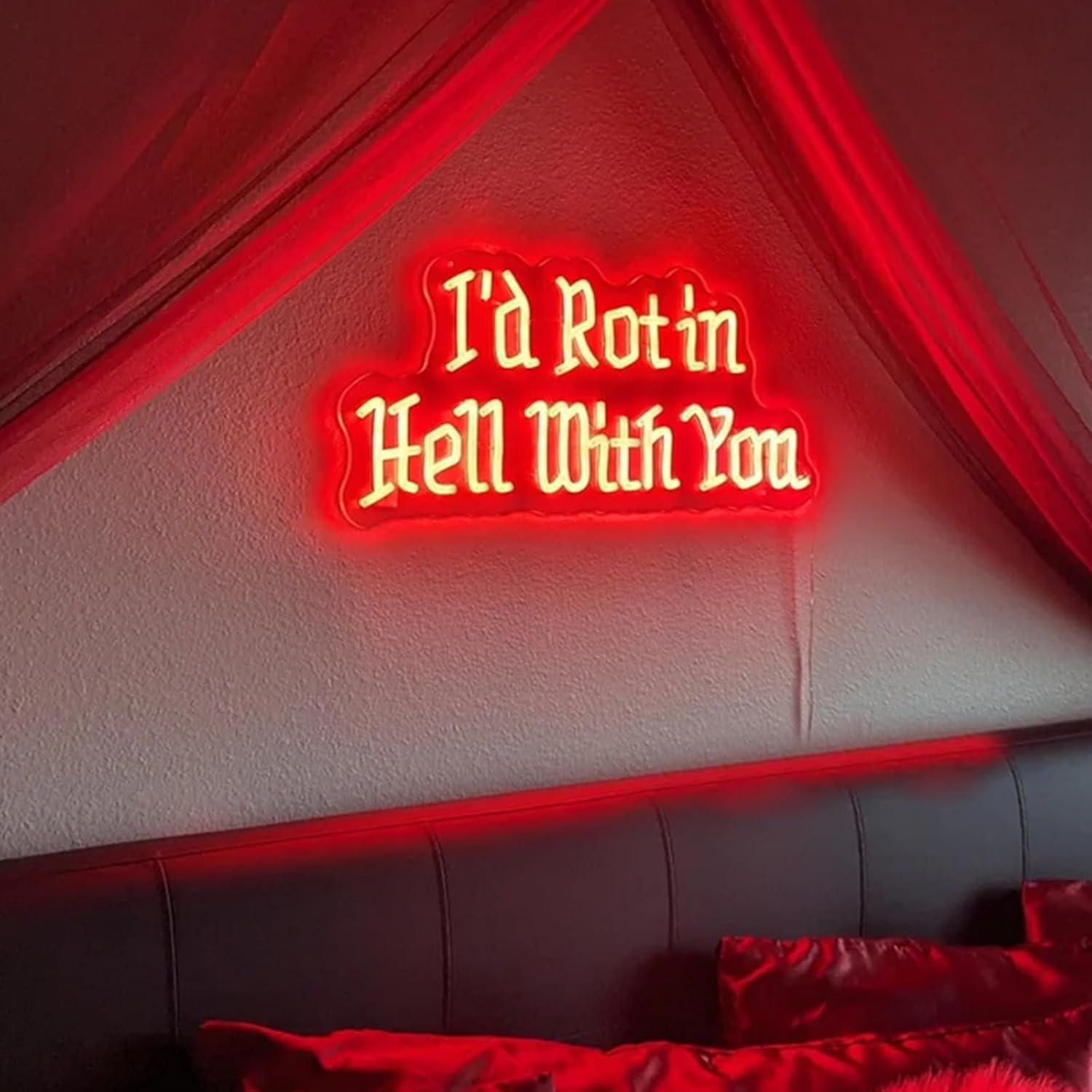 I‘d Rot in Hell With You Neon Sign 20 inches Led Wedding Neon Light Up Signs Gothic Wall Decor for Home Bedroom Birthday Party Bar Decorations