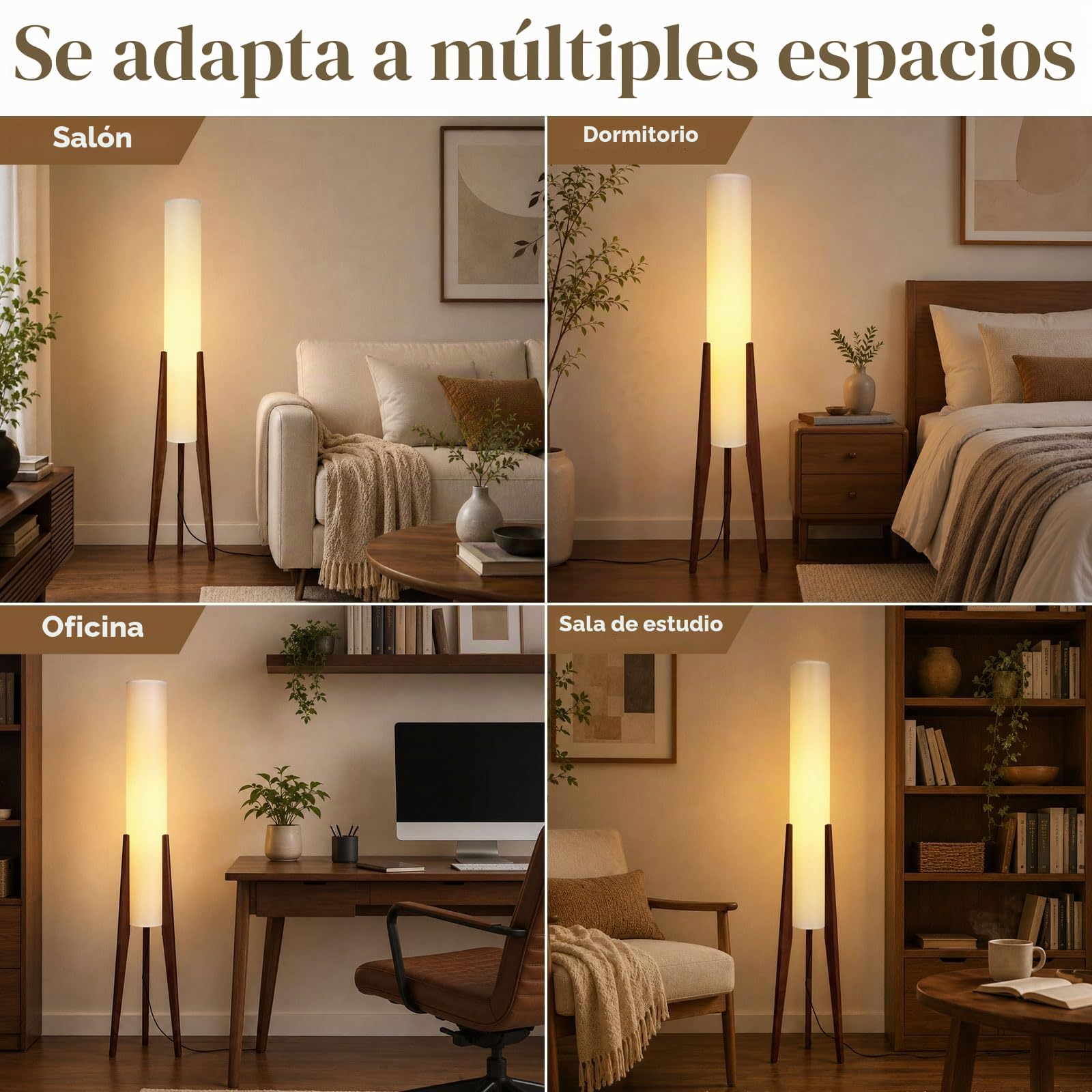 Lámpara De Pie Wabi-Sabi, Trípode De Madera, Farol De Papel | 128 CM, Pantalla Alta De Lino, Bombilla E27 Incluida, 3 Temperaturas, Pedal, Acabado Nogal, Salón, Dormitorio, Despacho