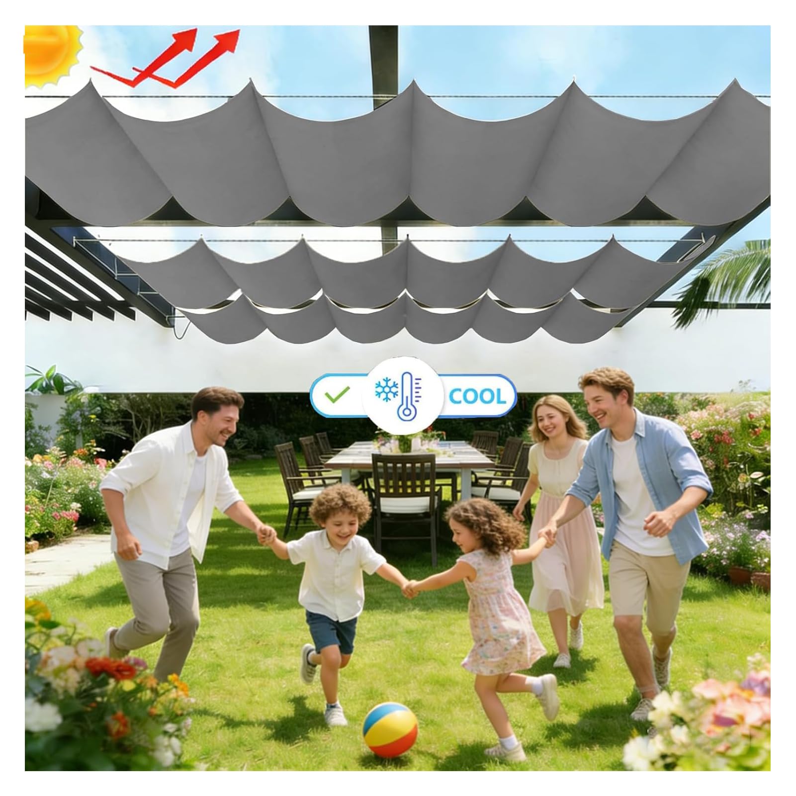 Vela Ombreggiante a Onda Retrattile Impermeabile Tenda da Sole per Esterno Antivento per Serre Terrazze Giardino Balcone