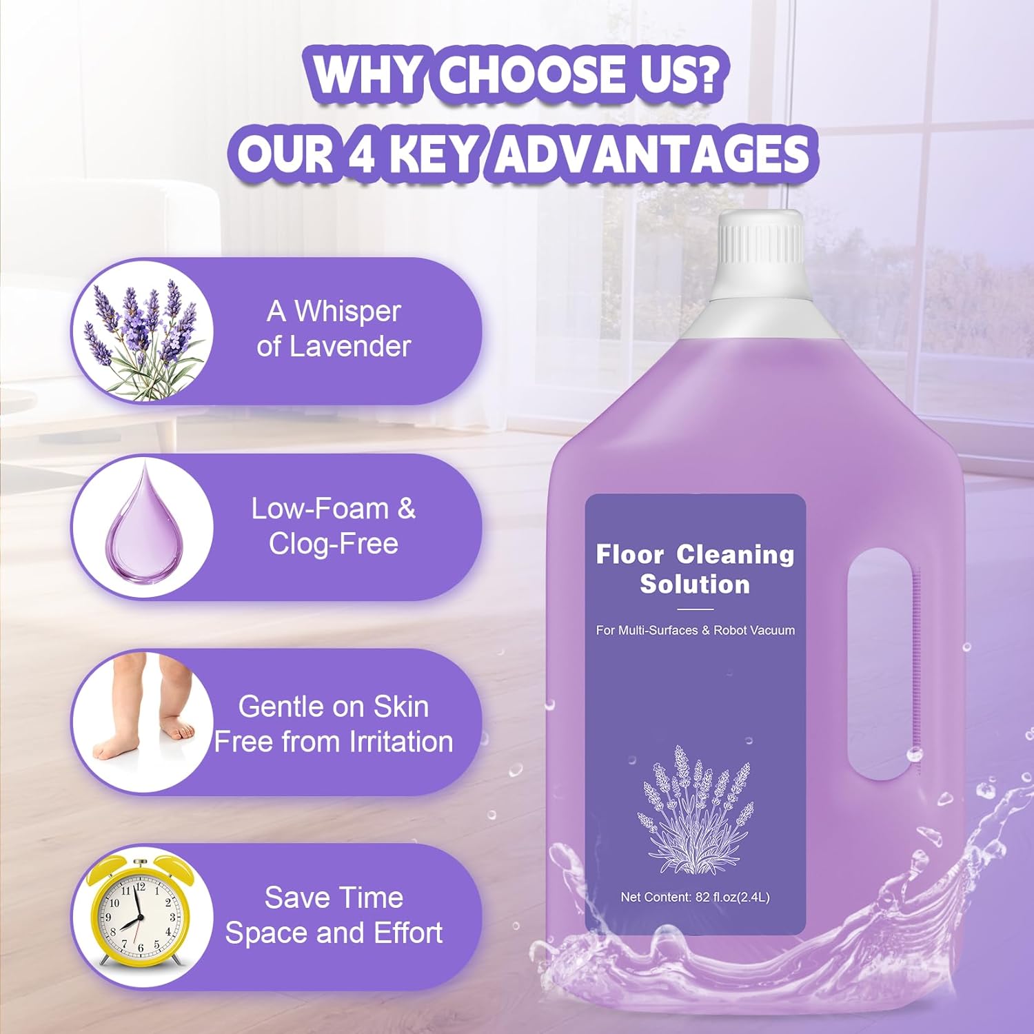 82 FL OZ/2.4 L Lavender Scented Floor Cleaning Solution Compatible with Dreame Cleaning Solution, Rich, Long-lasting Fragrance, Floor Cleaner for All Robot Vacuum and Wireless Wet Dry Vacuum Cleaners