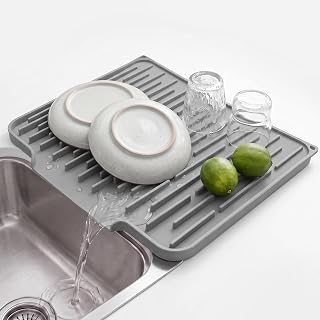 Foldable Silicone Dish Drying Mat for Kitchen Counter & Sink - Quick Dry, Space Saving, Non-Slip Pad for Small Apartments & Coffee Bar Dark Grey