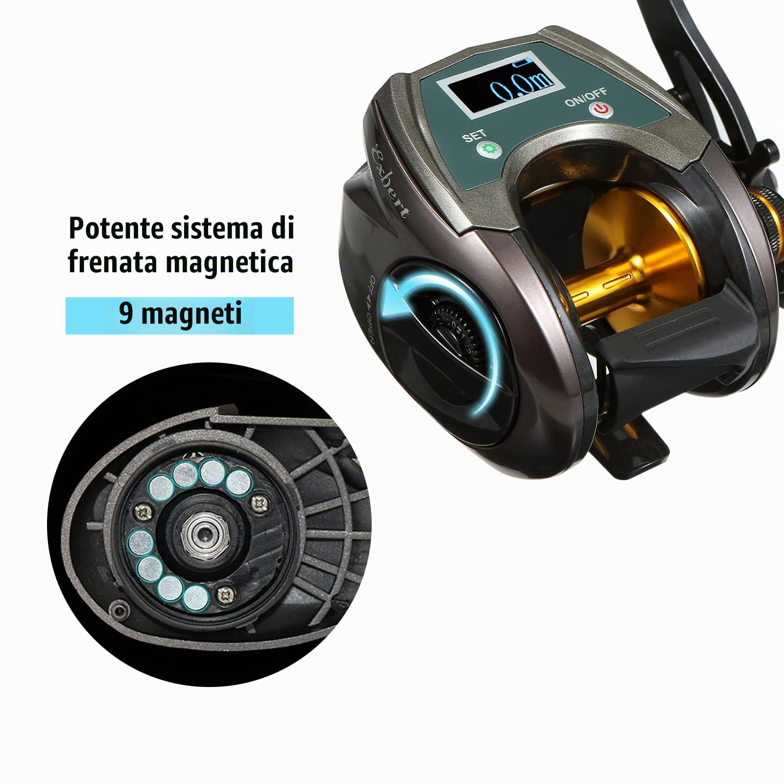 Mulinello da Pesca Elettrico Ricaricabile in Fibra di Carbonio USB 9+1BB Con Display Ad Alta Velocità 6.4:1 Sistema Frenante Magnetico