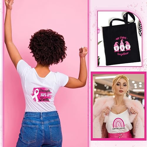 Miniatura 5 de Seajan 54 piezas de parches de transferencia de calor para concientización sobre el cáncer de mama, calcomanías de transferencia térmica HTV para