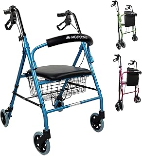 Mobiclinic, Andador para ancianos, Modelo escorial, Marca española, Plegable, Frenos manuales y bloqueables, Aluminio, Con cesta, Ligero resistente, Asiento, 4 ruedas, Color azul