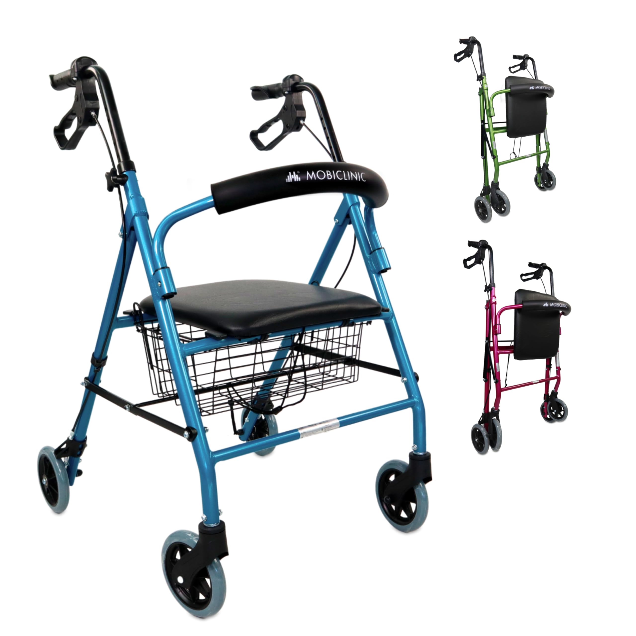 Mobiclinic, Andador para ancianos, Modelo escorial, Marca española, Plegable, Frenos manuales y bloqueables, Aluminio, Con cesta, Ligero resistente, Asiento, 4 ruedas, Color azul