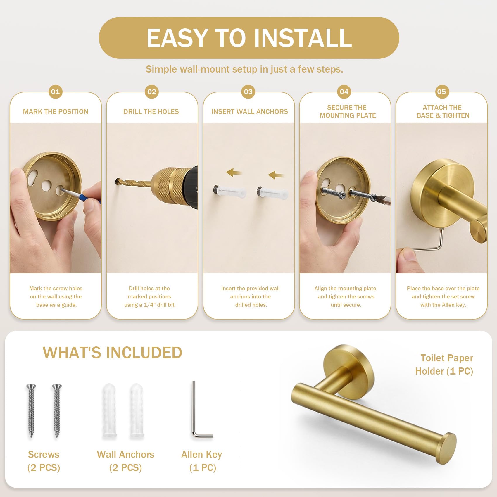Gold Toilet Paper Holder with Stylish Brushed Gold Finish — Amazon image 4