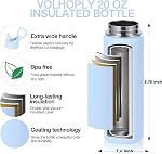 Volhoply 20oz Bouteille d'eau en acier inoxydable isolée avec gouttière en paille, Bouteilles à vide à double paroi avec poignée, Boutilles en métal de sport réutilisables en plein air, Flacon de voyage garder froid et chaud(Blue,1)