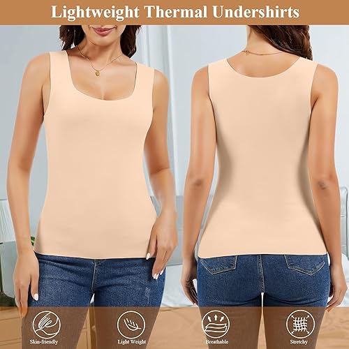 Miniatura 5 de JOYSHAPER Camiseta térmica sin mangas para mujer, ropa interior de forro polar, camiseta sin mangas, chaleco de capa base cálida