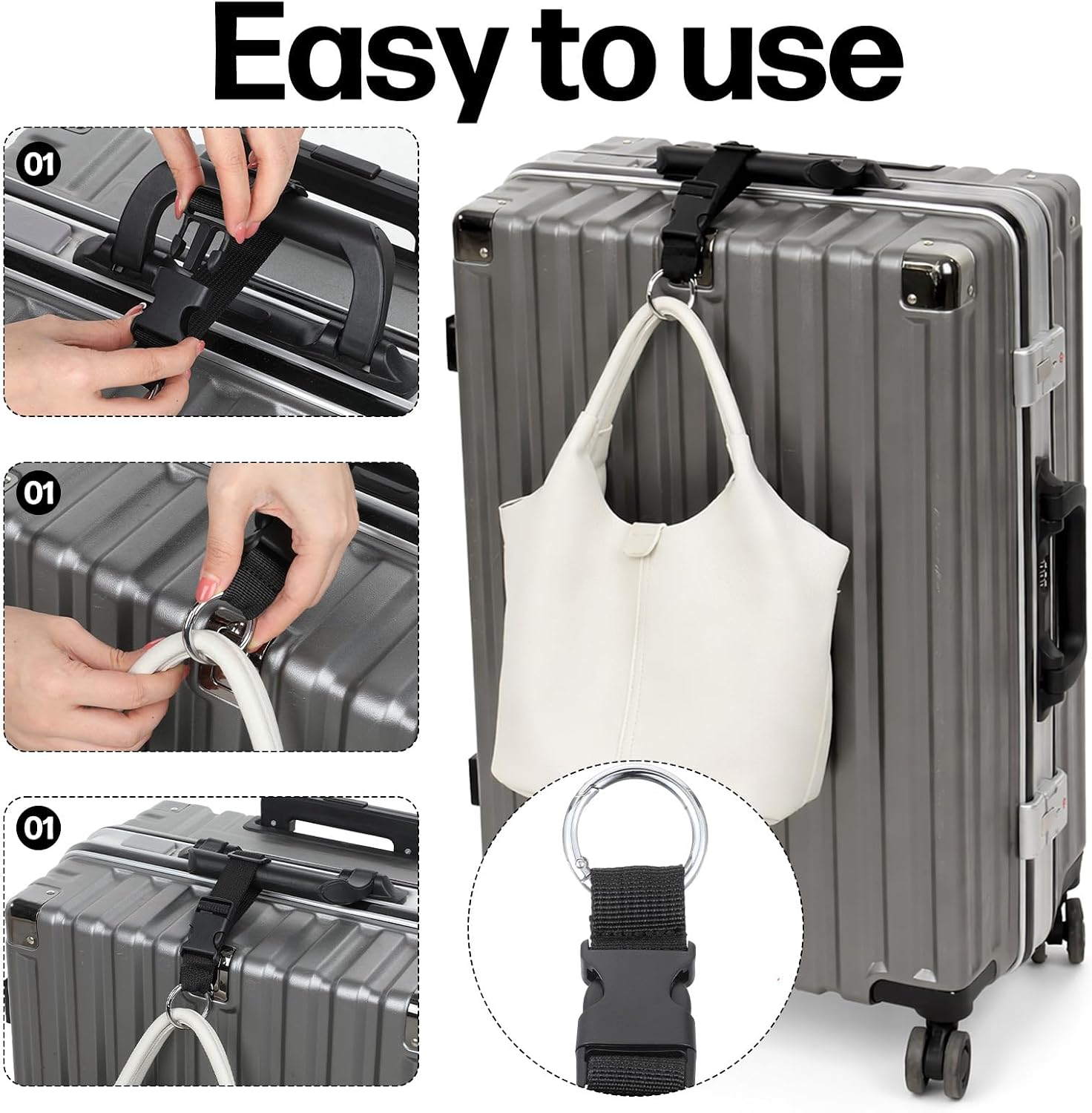 3 Pcs Add a Bag Luggage Straps Gripper – Heavy Duty Adjustable Suitcase Belt Straps, Make Your Hands Free & Easy to Carry Extra Bags, Travel Accessories for Connecting Luggage or Backpack (Black)