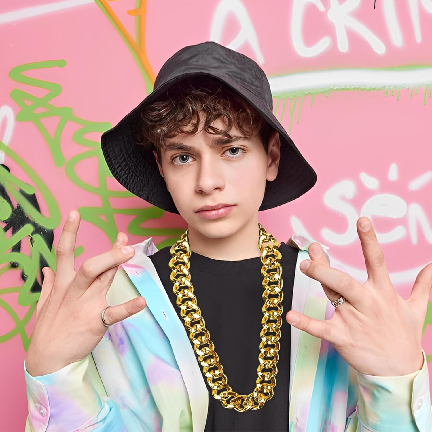 Men's Big Gold Chain Necklace: 16 Pcs Fake Chunky Gold Chain Costume Accessories, Hip Hop Rapper Jewelry 80s 90s Punk Style Halloween Party, 32 Inches - Image 6