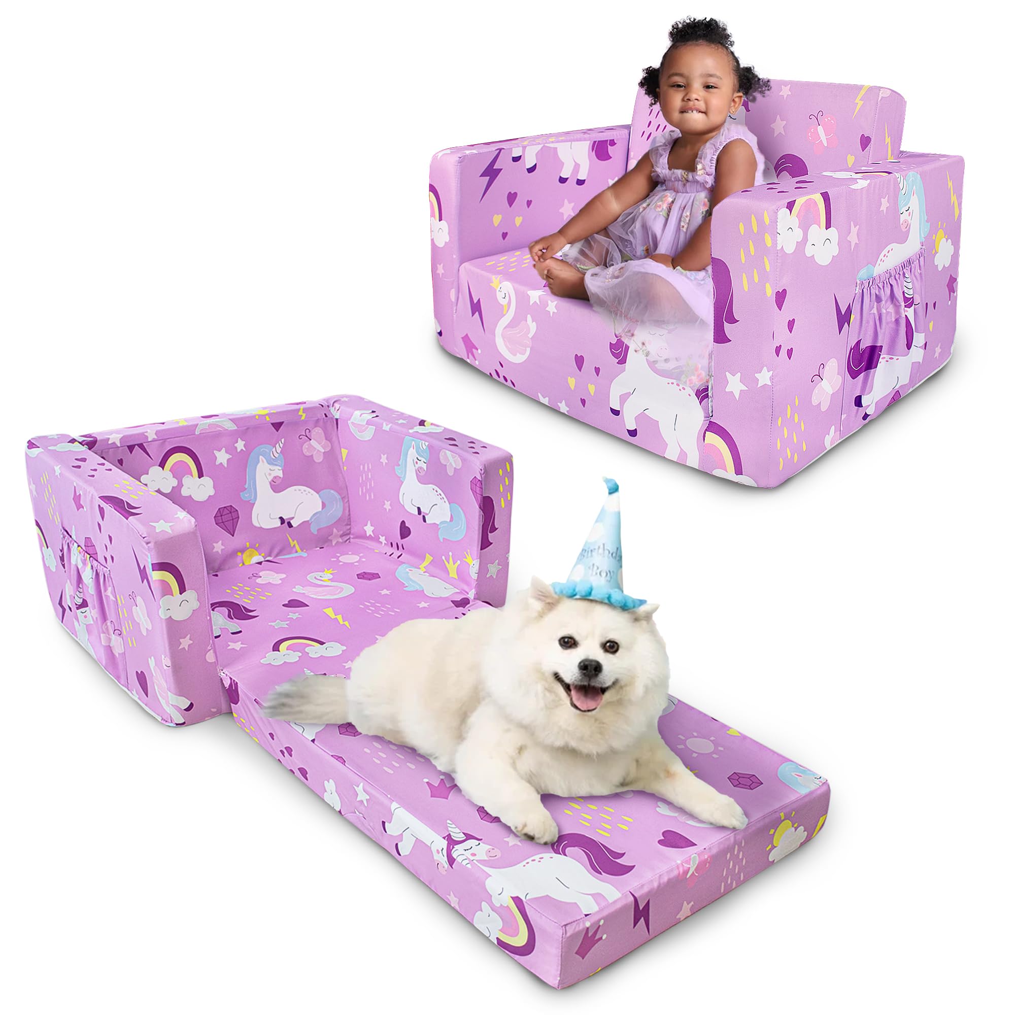 ZenKitch Kids Couch, 2-in-1 Toddler Sofa Fold Out, Soft Toddler Chair for Boys and Girls, Convertible Sofa to Lounger- Ideal for Napping, Reading, and Playing