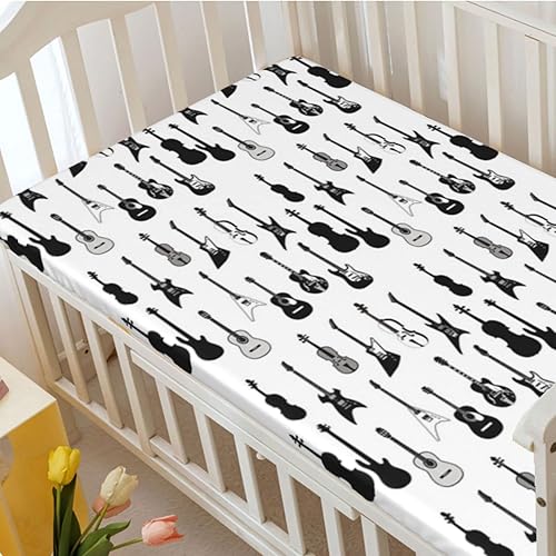 Miniatura 3 de Sábana bajera ajustable para cuna pequeña con temática musical, sábana portátil para colchón para cuna o para cama de niño pequeño, 24 x 38
