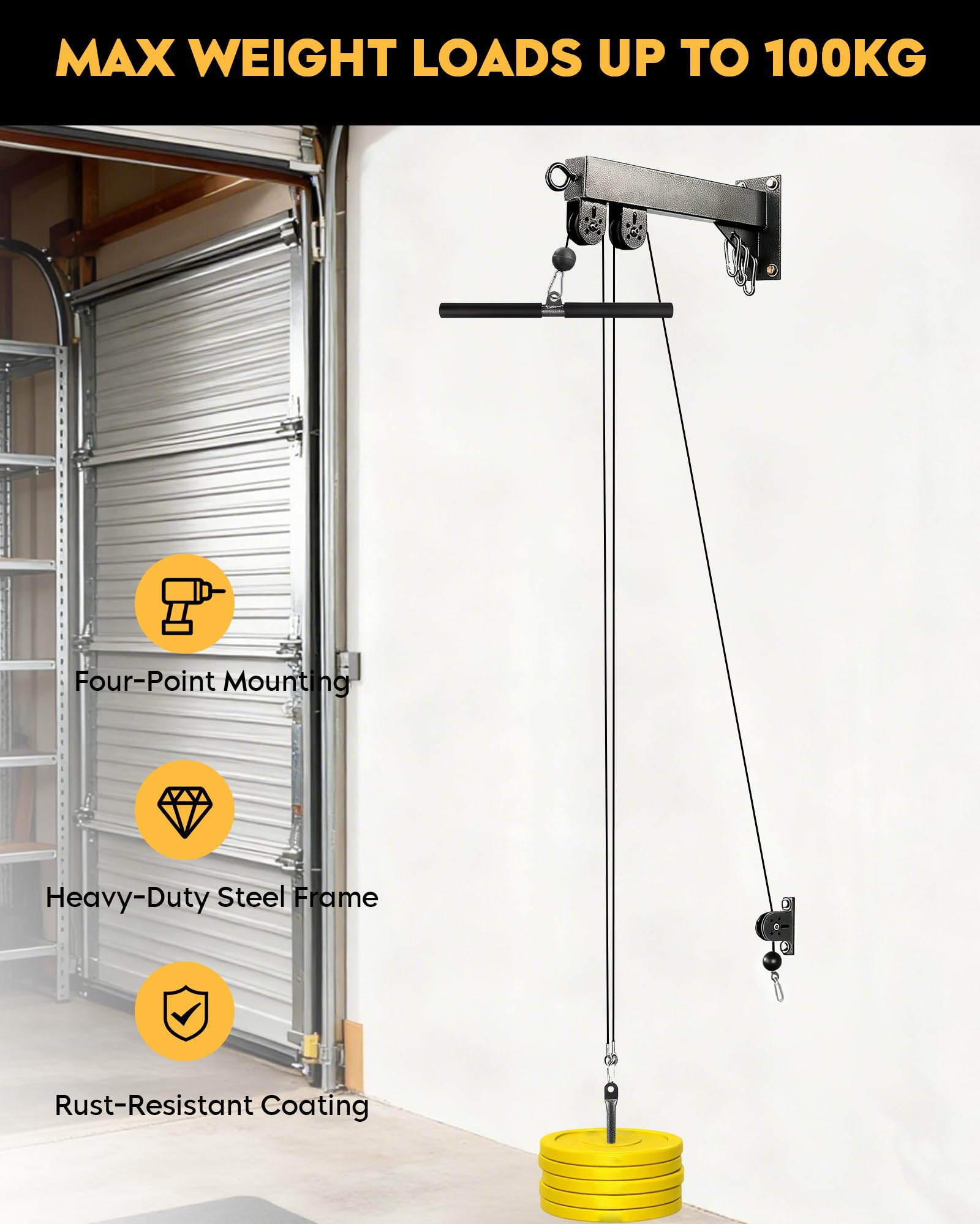 GuuG Kabelzug Seilzug Fitness Latzug: Wandmontage Kabelmaschine Latzugmaschine Trizeps Trainingsgerät Wand für Zuhause Home Gym LAT Pulldown Wall Mount Pulley System