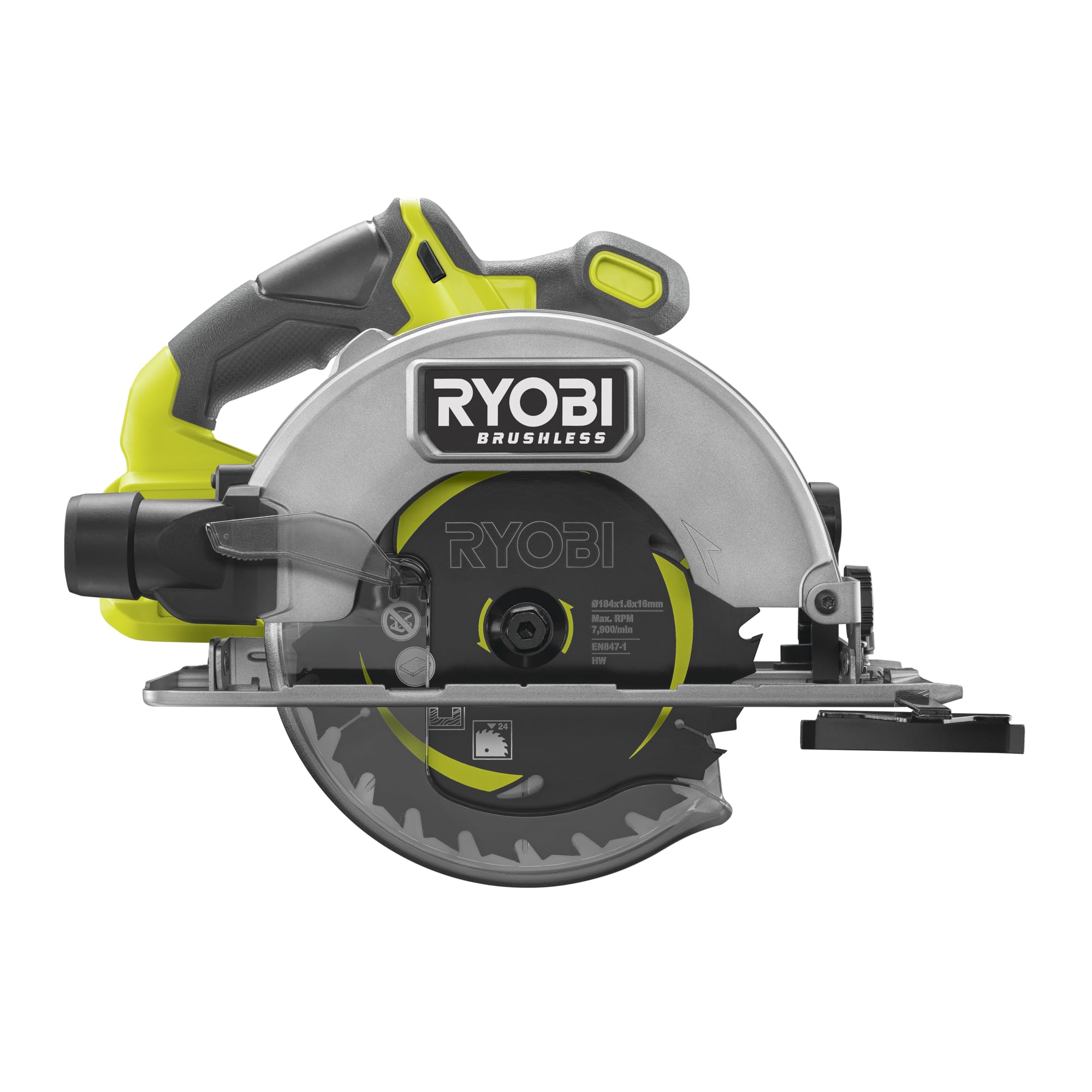 RYOBI 18 V ONE+ Brushless Akku-Handkreissäge RCS18BL-0, 184 mm Sägeblatt | werkzeuglose Einstellungen, ohne Akku und Ladegerät
