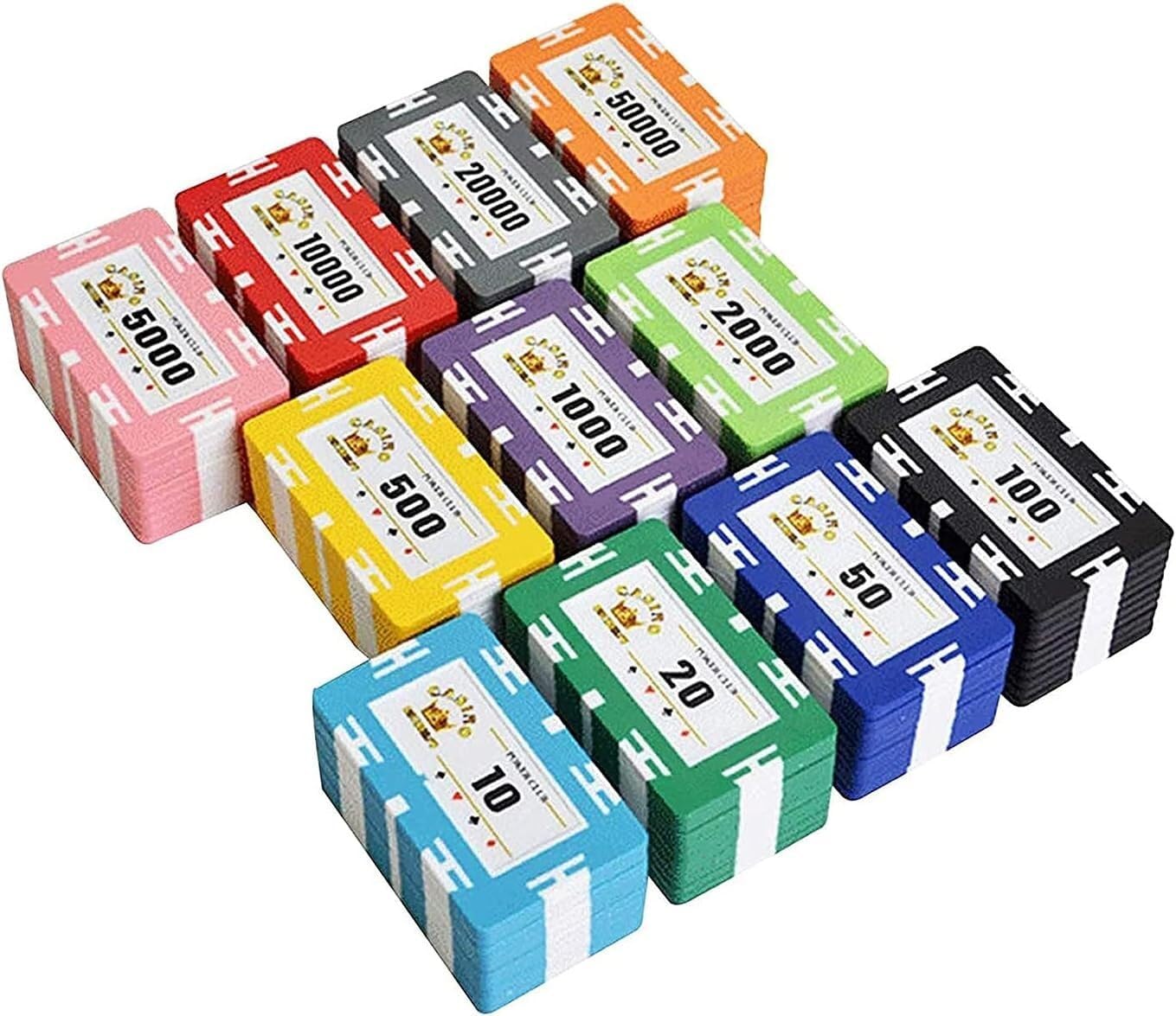 50PCS Plastic Coloured Chip, 29g Casino Chips Clay Poker Chips Set, Club Poker Chips for Texas Holdem Blackjack Gambling Poker Set (Color : $50000, Size : 50PCS)