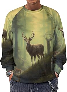 Forest River Animals Men's Sweatshirts Basic Crew Neck Long Sleeve Pullover Sweater Tees Tops