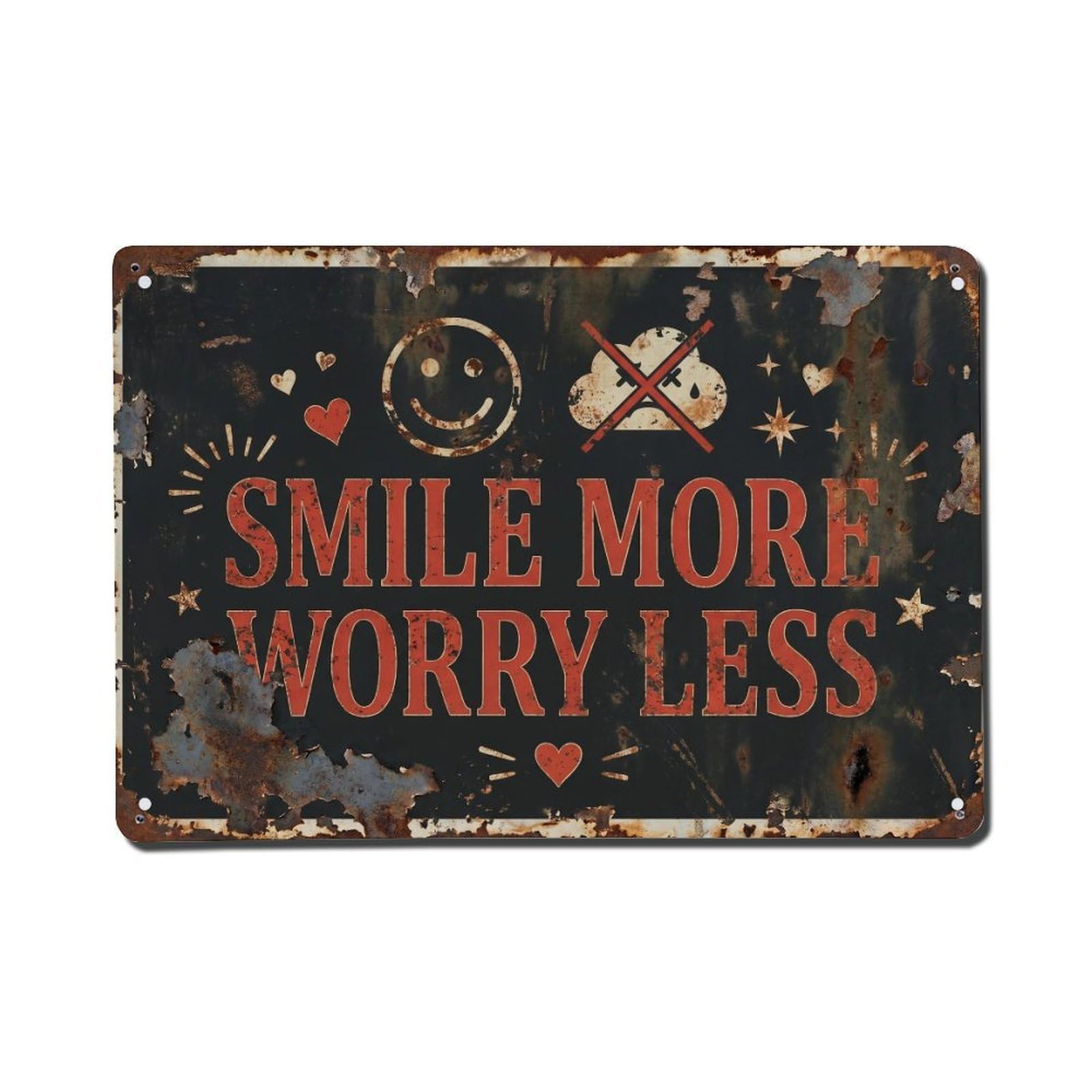 Smile More Worry Less Lifestyle Retro Motivational Slogans Metal Tin Sign Wall Decor for Cafe, Club, Garden Metal Poster 8x12Inch