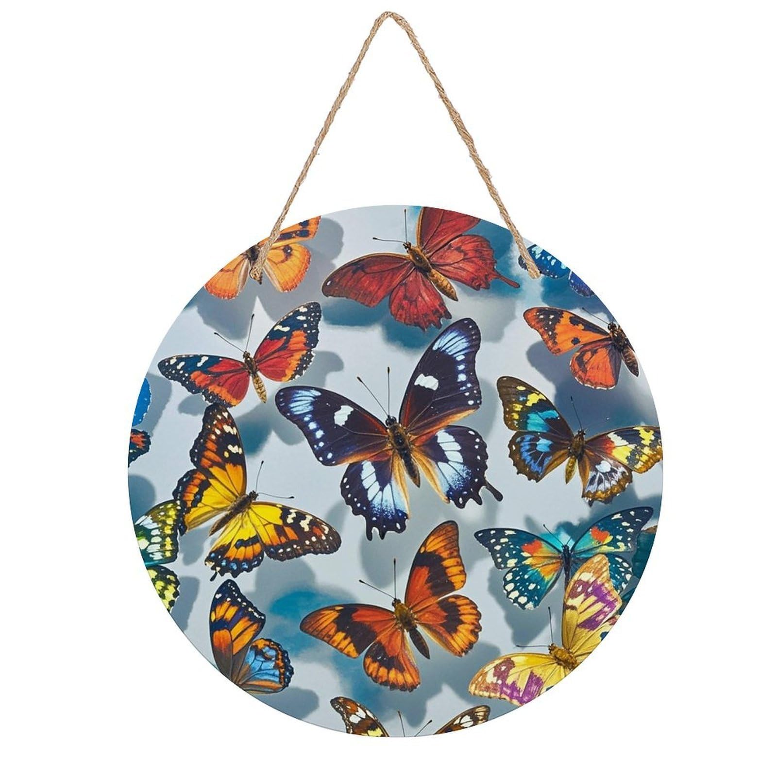 FekiLoot Butterflies Wall Art Decor Rustic Welcome Sign Round Wood Hanging Sign Decoration Wood Plaque Door Hanger Wooden Signs Wall Hanging Decor Housewarming Gift for Home Outdoor Indoor