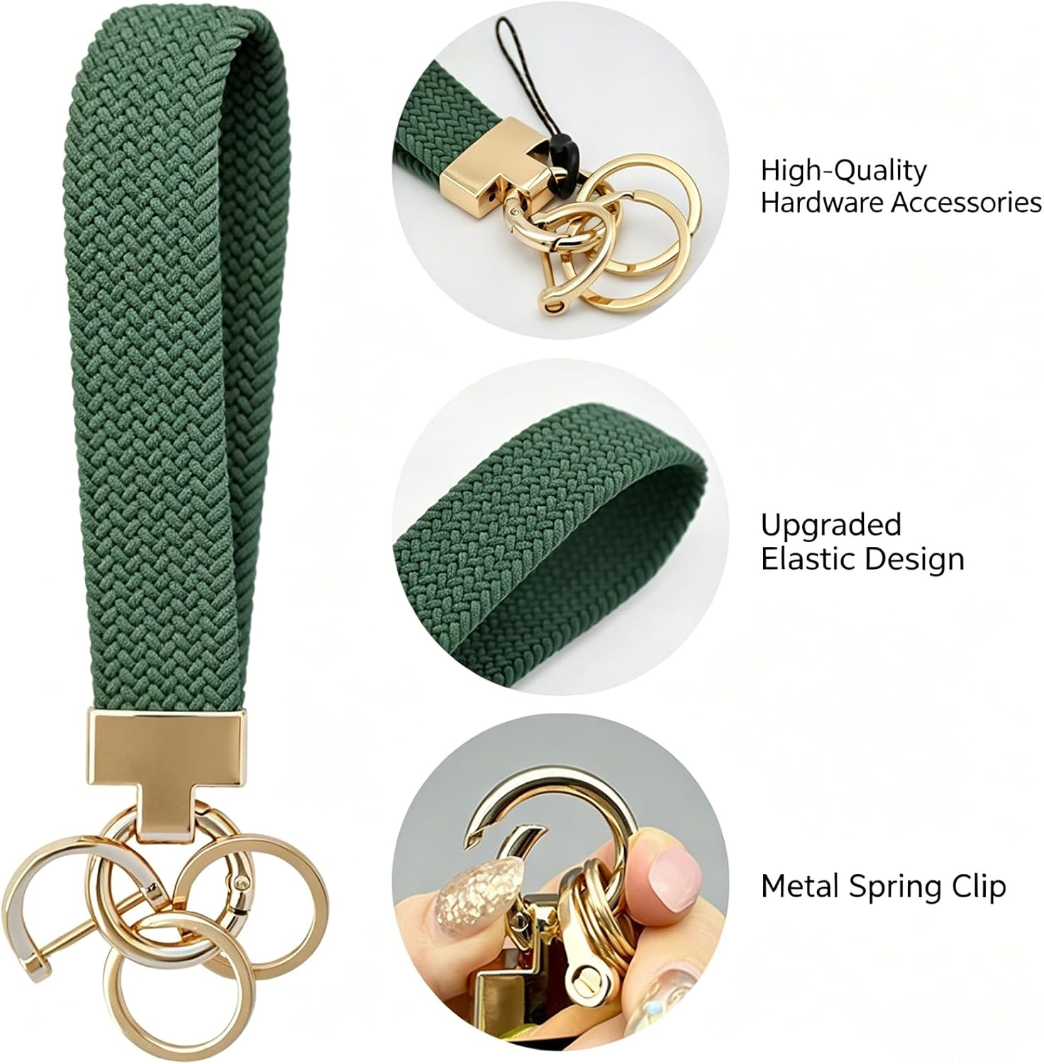 Macrame Short Elastic Key Ring - Fabric Lanyard with Key Ring, Car Key Ring for Women, Ladies & Girls, Modern Keychain for Car, Home, Office, Practical Face image 3